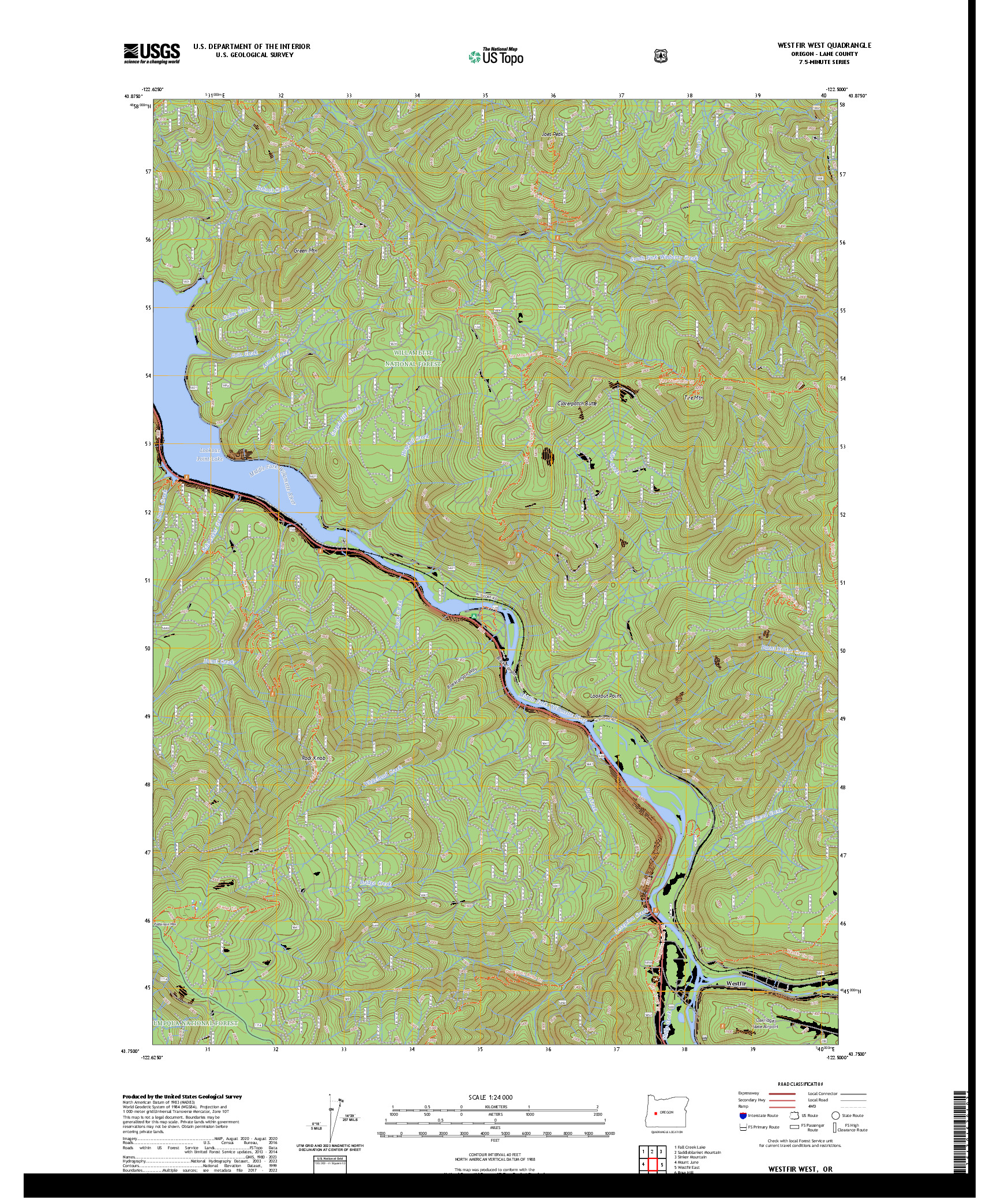 US TOPO 7.5-MINUTE MAP FOR WESTFIR WEST, OR