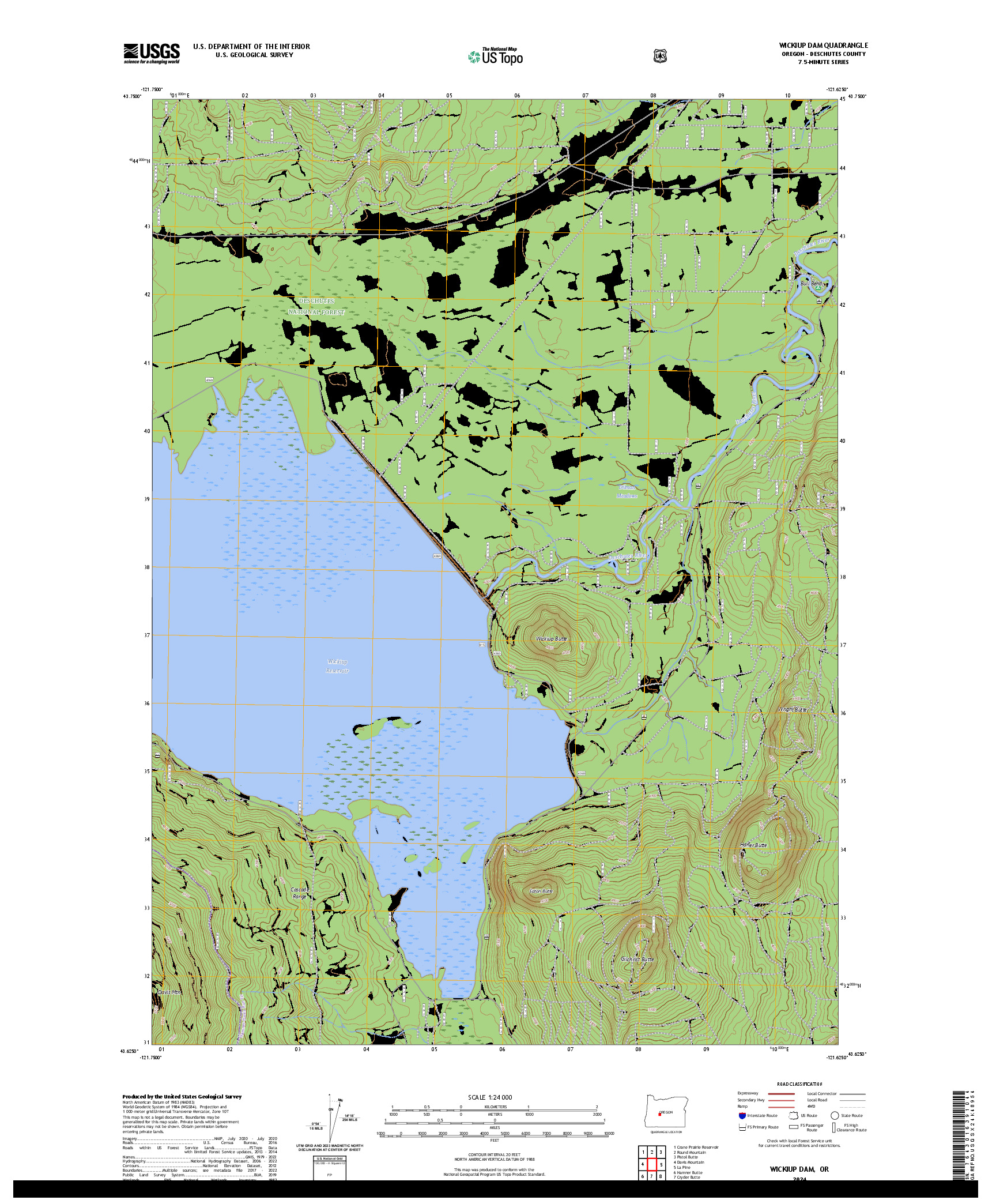 US TOPO 7.5-MINUTE MAP FOR WICKIUP DAM, OR
