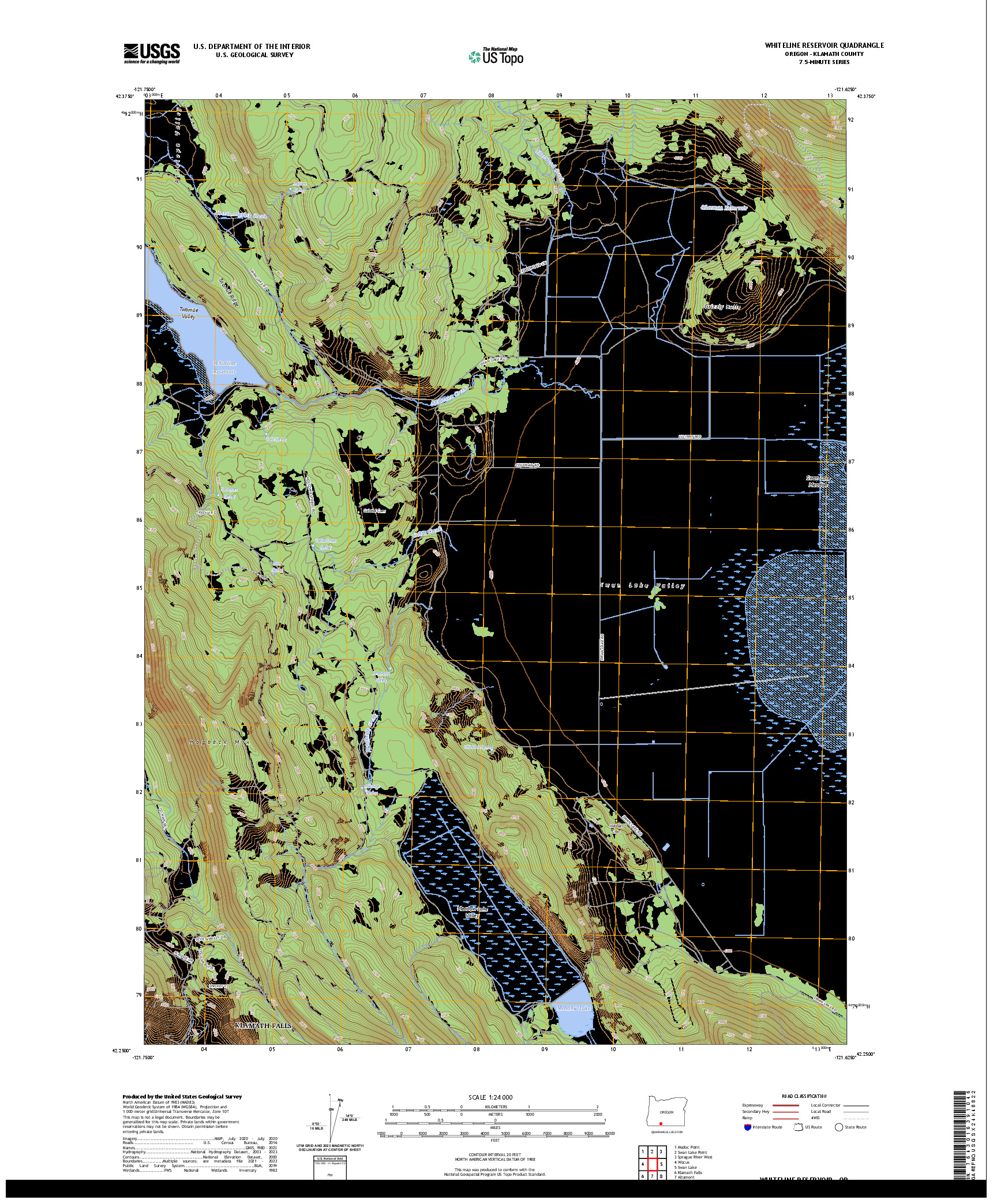 US TOPO 7.5-MINUTE MAP FOR WHITELINE RESERVOIR, OR