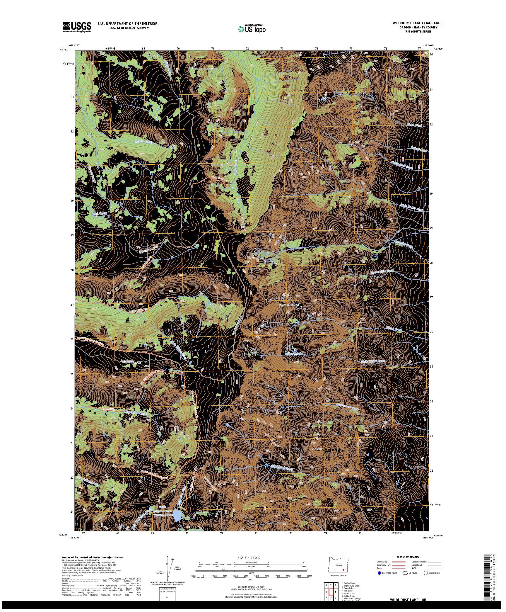 US TOPO 7.5-MINUTE MAP FOR WILDHORSE LAKE, OR