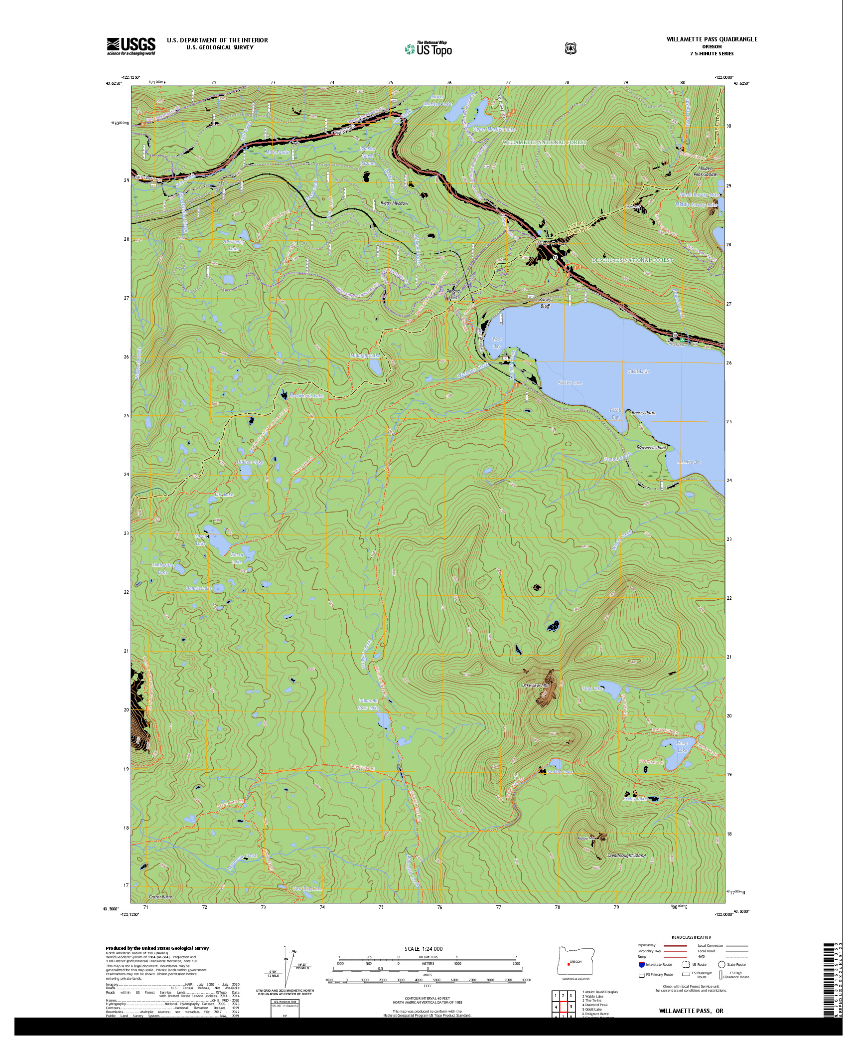 US TOPO 7.5-MINUTE MAP FOR WILLAMETTE PASS, OR