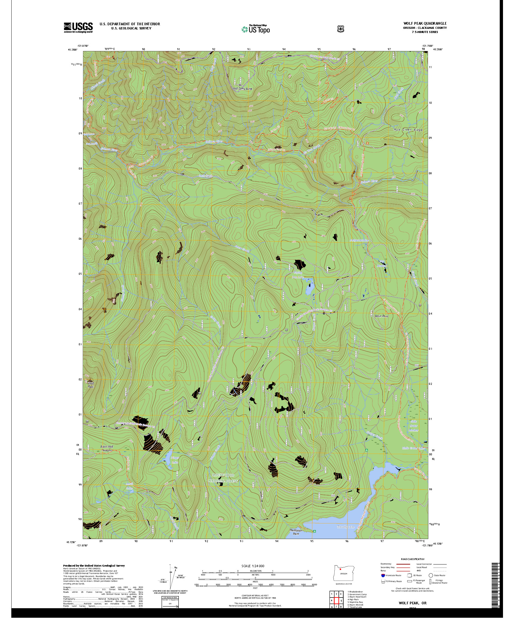 US TOPO 7.5-MINUTE MAP FOR WOLF PEAK, OR