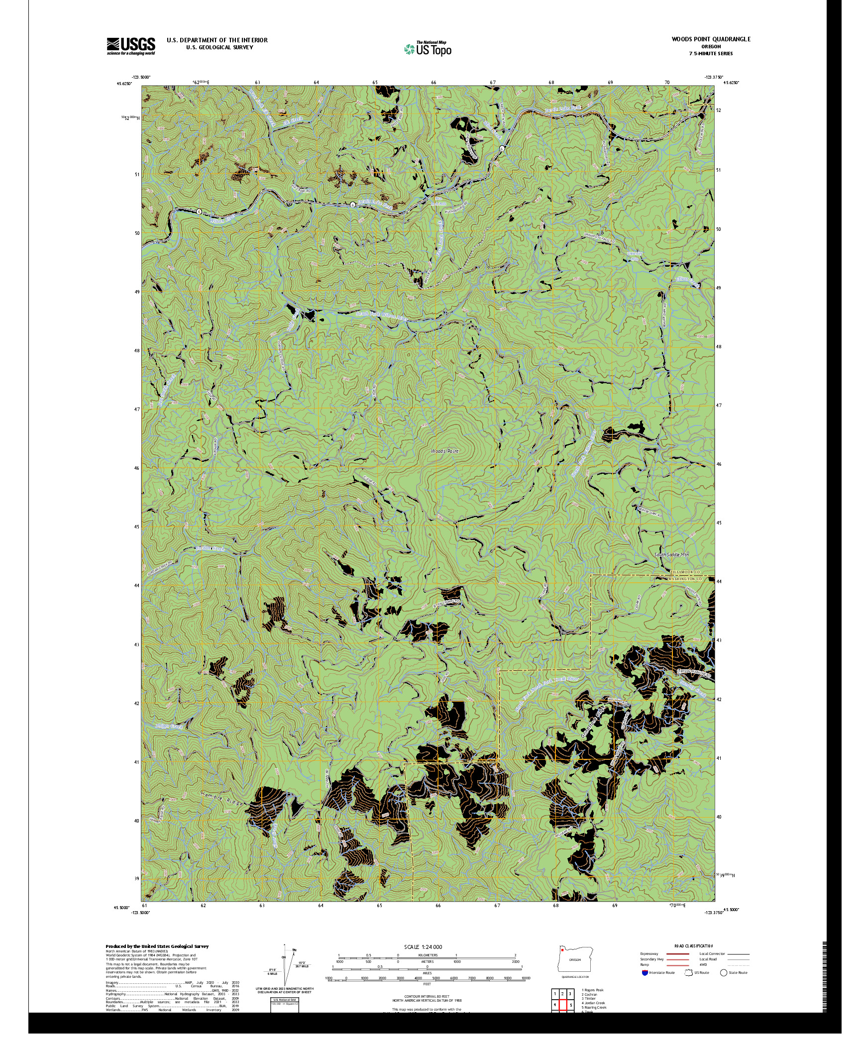 US TOPO 7.5-MINUTE MAP FOR WOODS POINT, OR