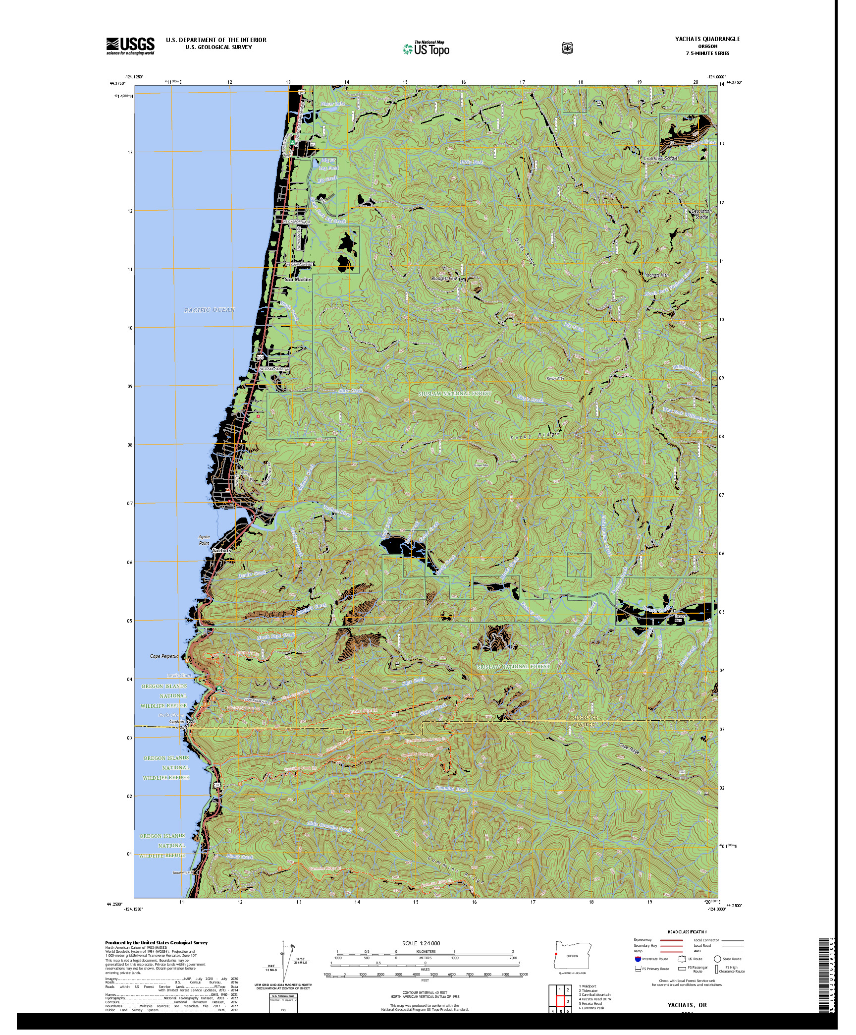 US TOPO 7.5-MINUTE MAP FOR YACHATS, OR
