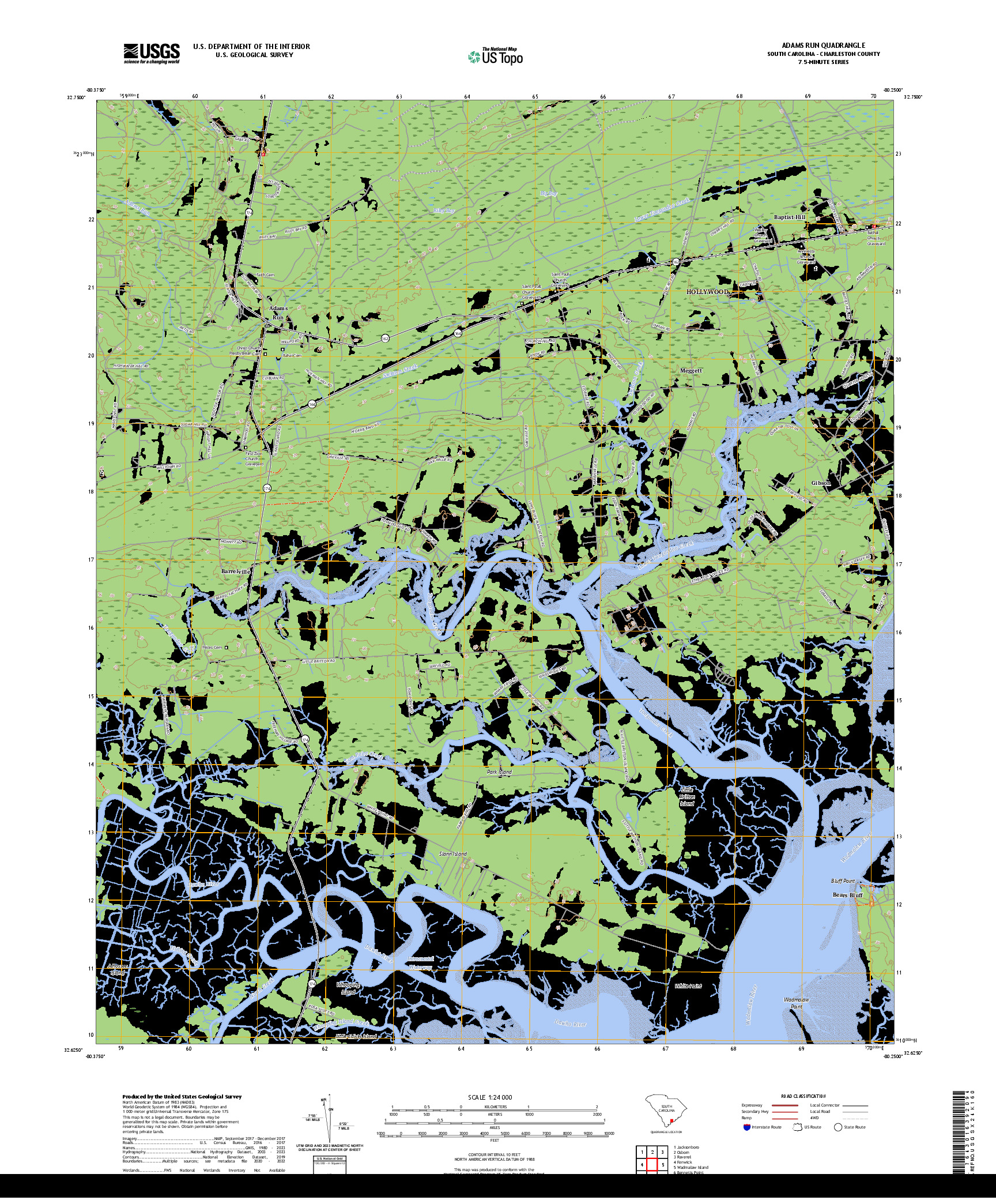 US TOPO 7.5-MINUTE MAP FOR ADAMS RUN, SC