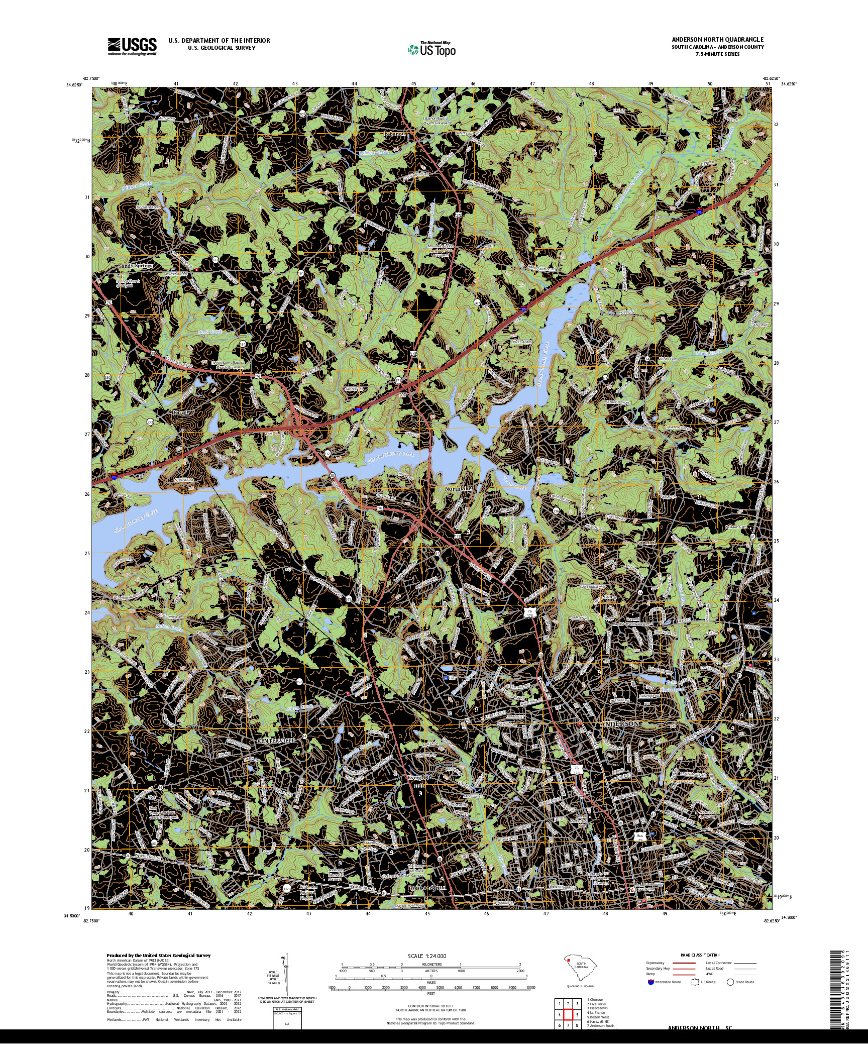 US TOPO 7.5-MINUTE MAP FOR ANDERSON NORTH, SC