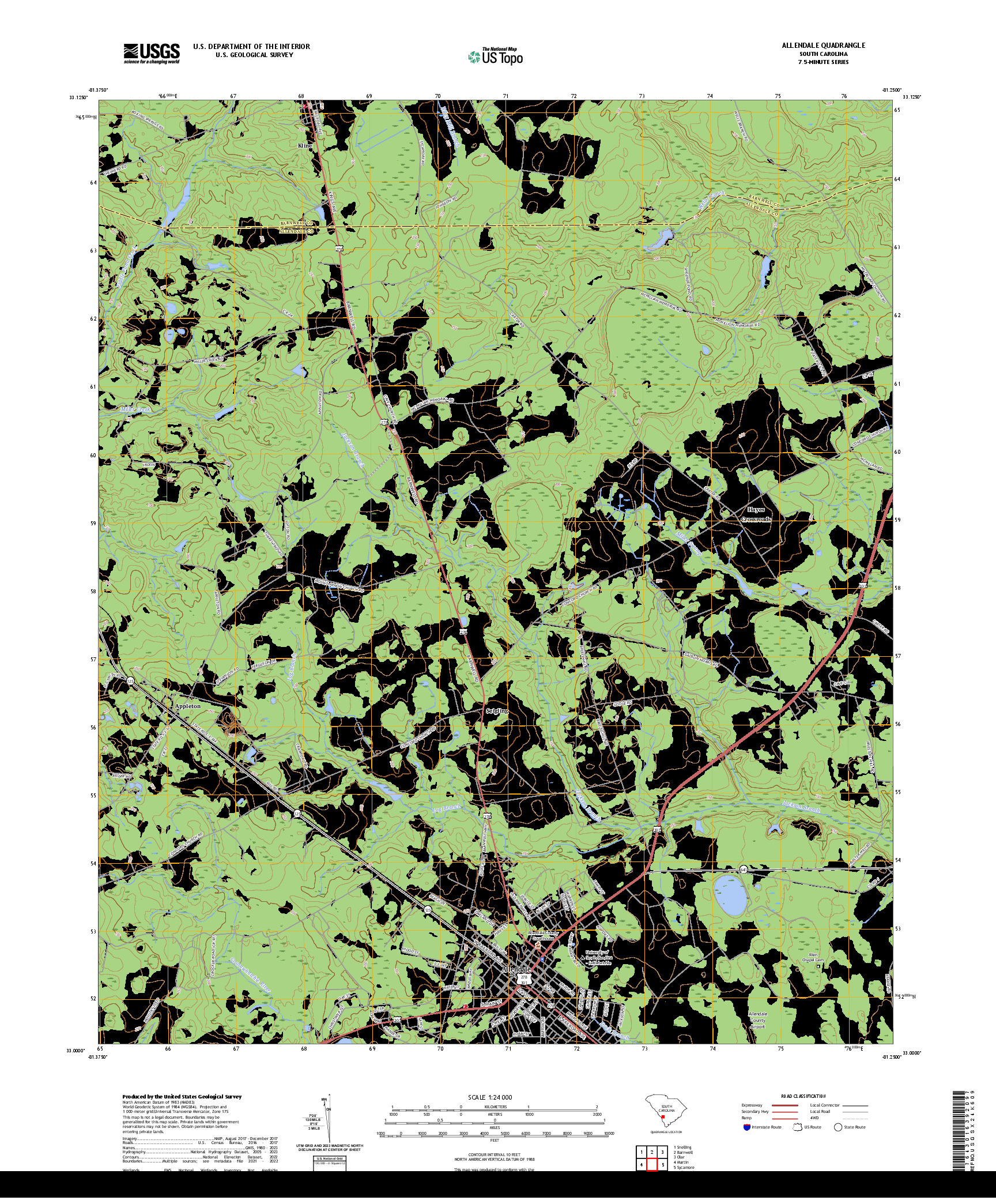 US TOPO 7.5-MINUTE MAP FOR ALLENDALE, SC