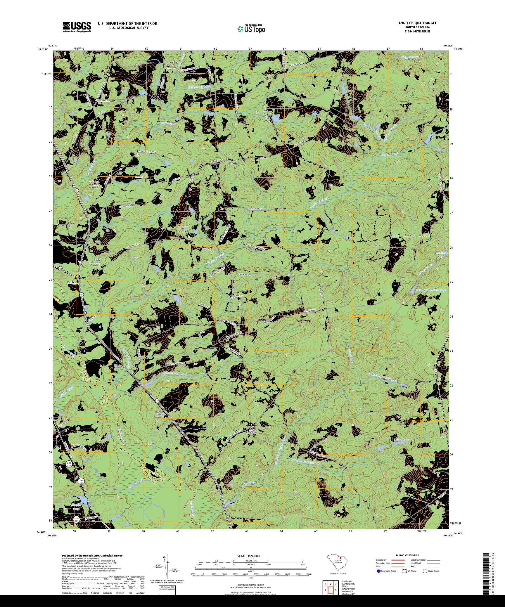 US TOPO 7.5-MINUTE MAP FOR ANGELUS, SC