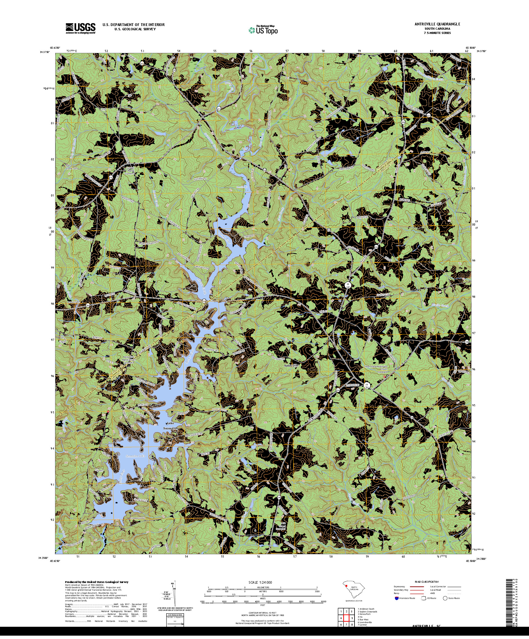 US TOPO 7.5-MINUTE MAP FOR ANTREVILLE, SC