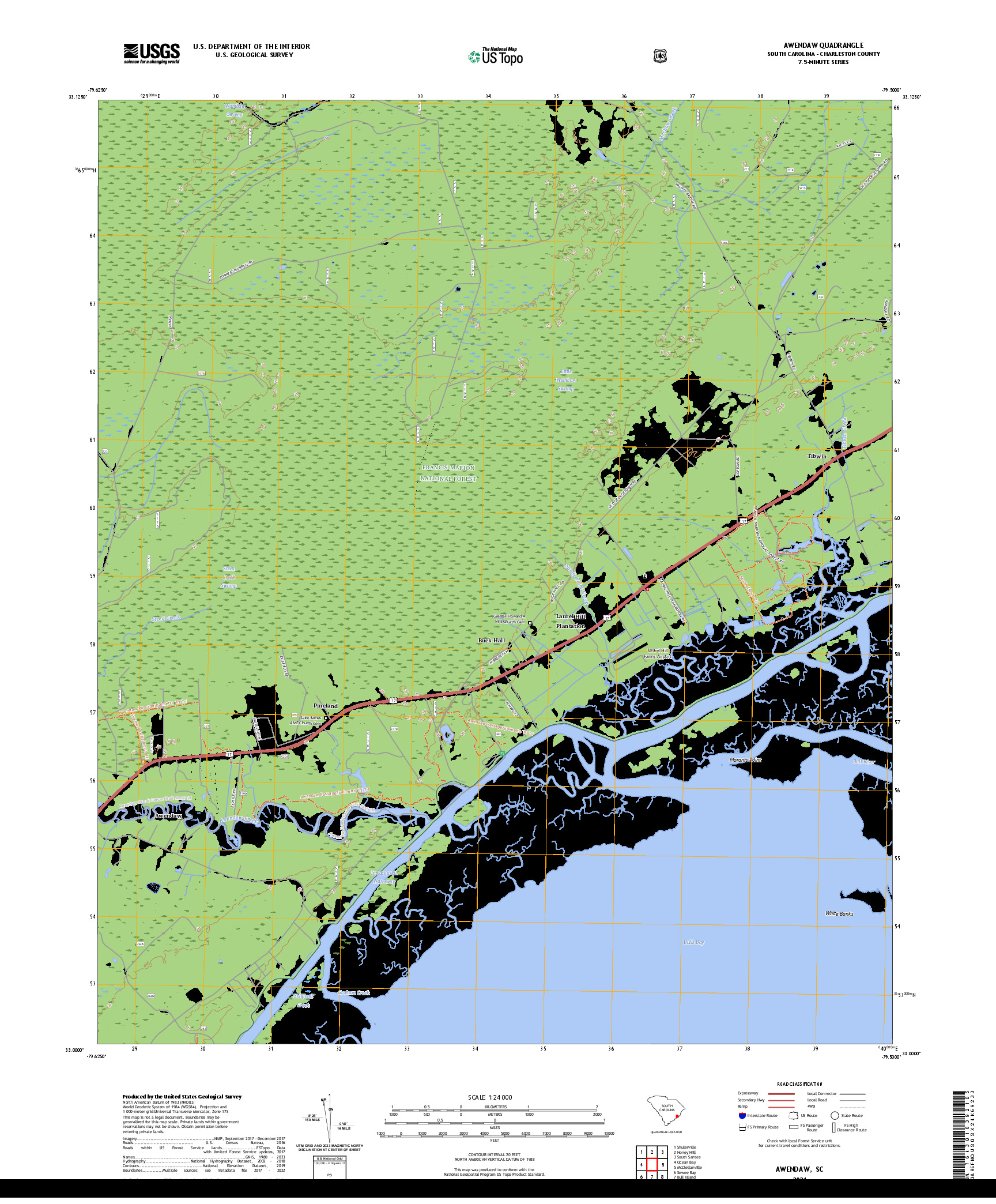 US TOPO 7.5-MINUTE MAP FOR AWENDAW, SC