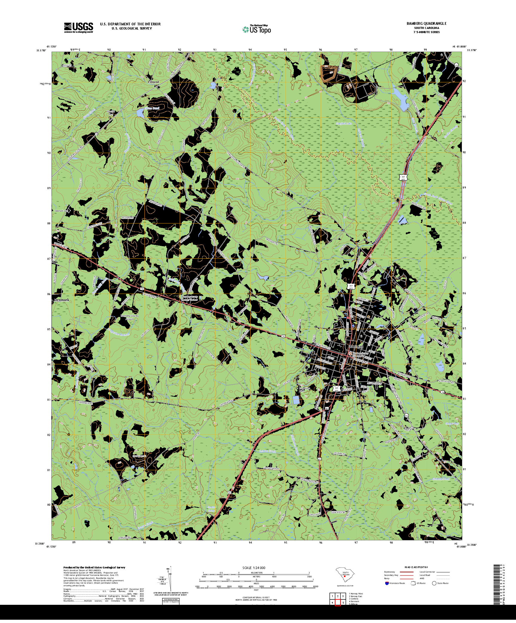 US TOPO 7.5-MINUTE MAP FOR BAMBERG, SC