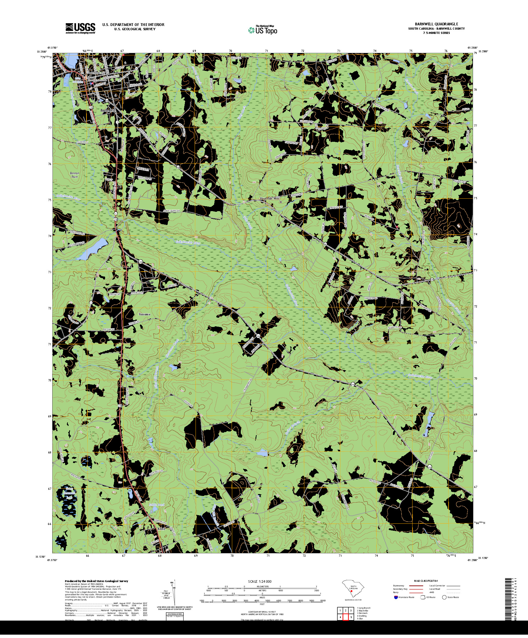US TOPO 7.5-MINUTE MAP FOR BARNWELL, SC