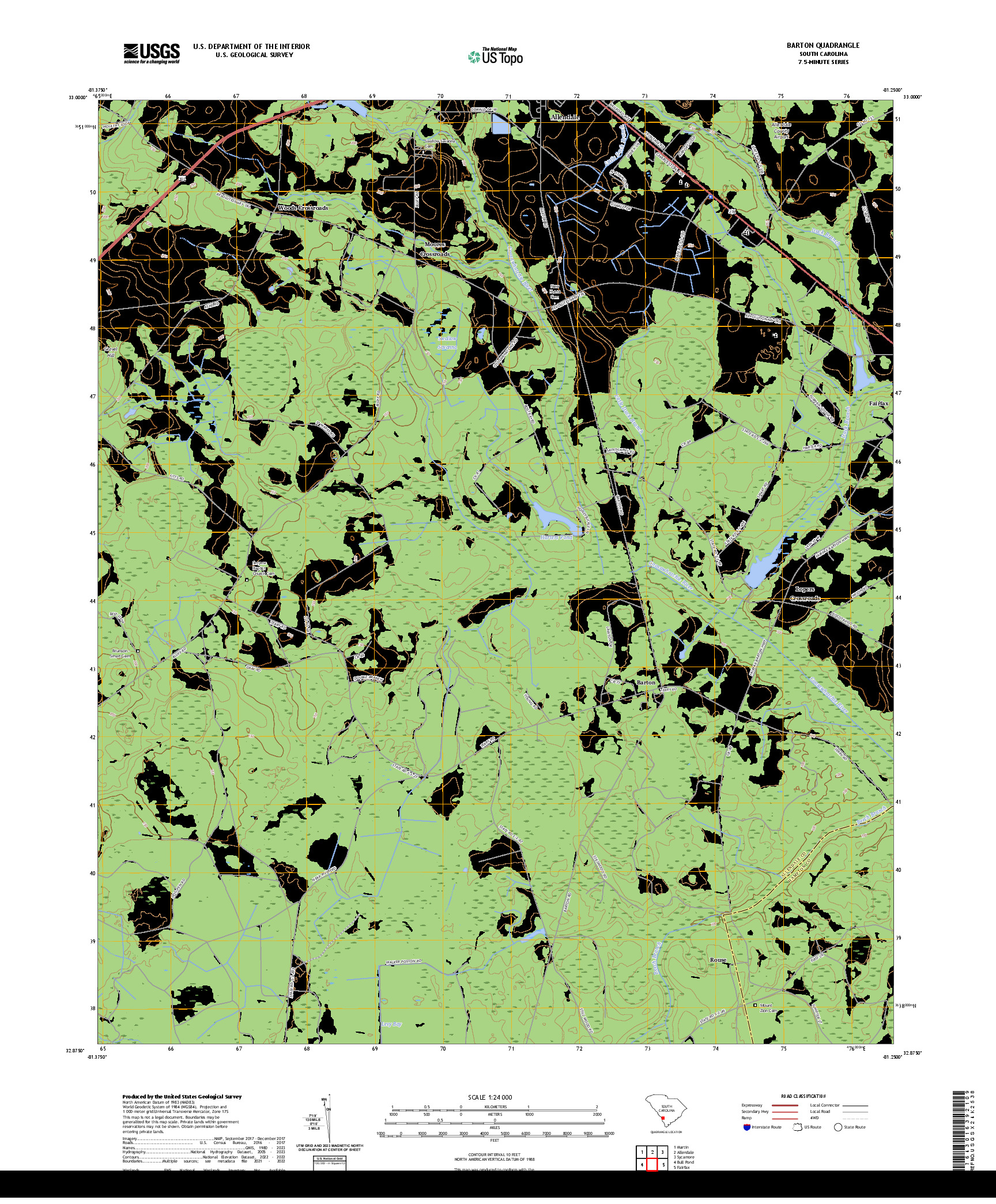 US TOPO 7.5-MINUTE MAP FOR BARTON, SC