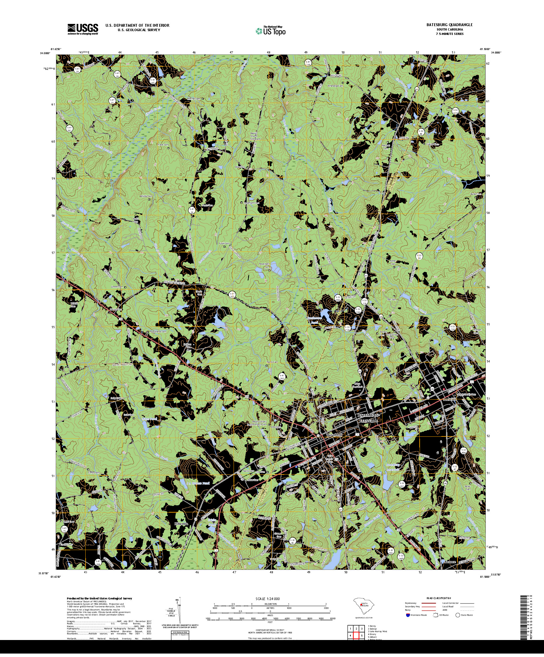 US TOPO 7.5-MINUTE MAP FOR BATESBURG, SC