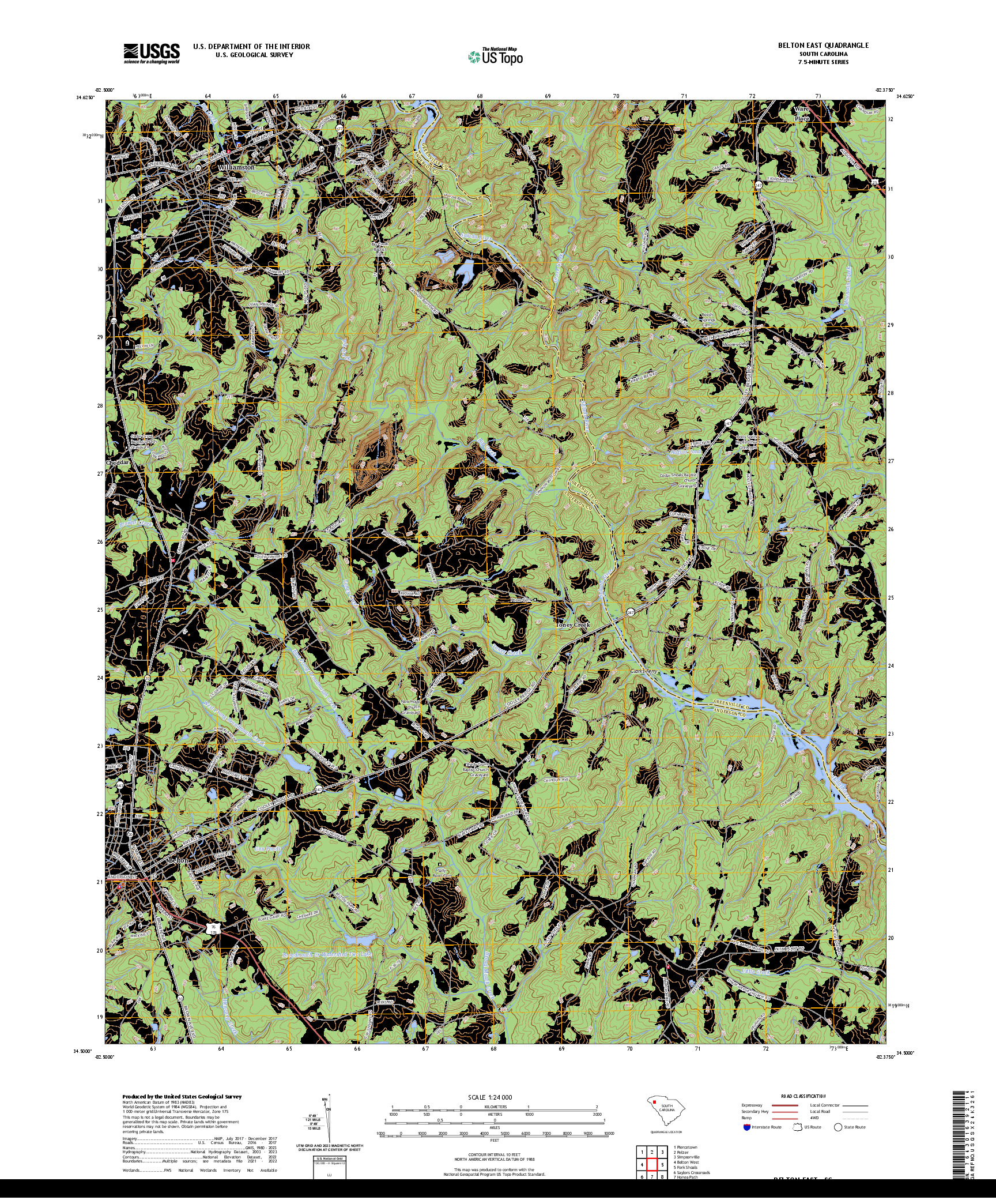 US TOPO 7.5-MINUTE MAP FOR BELTON EAST, SC