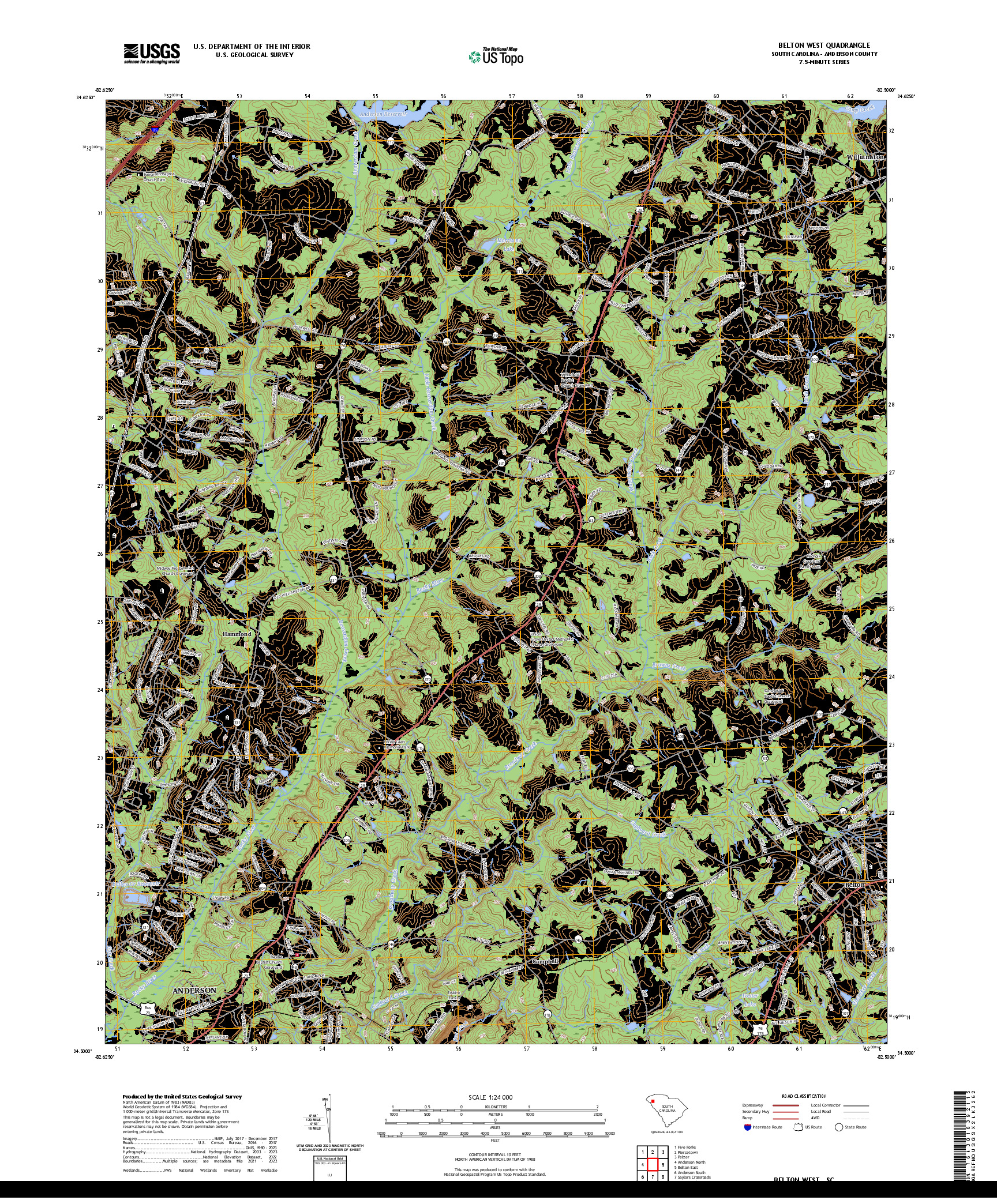 US TOPO 7.5-MINUTE MAP FOR BELTON WEST, SC