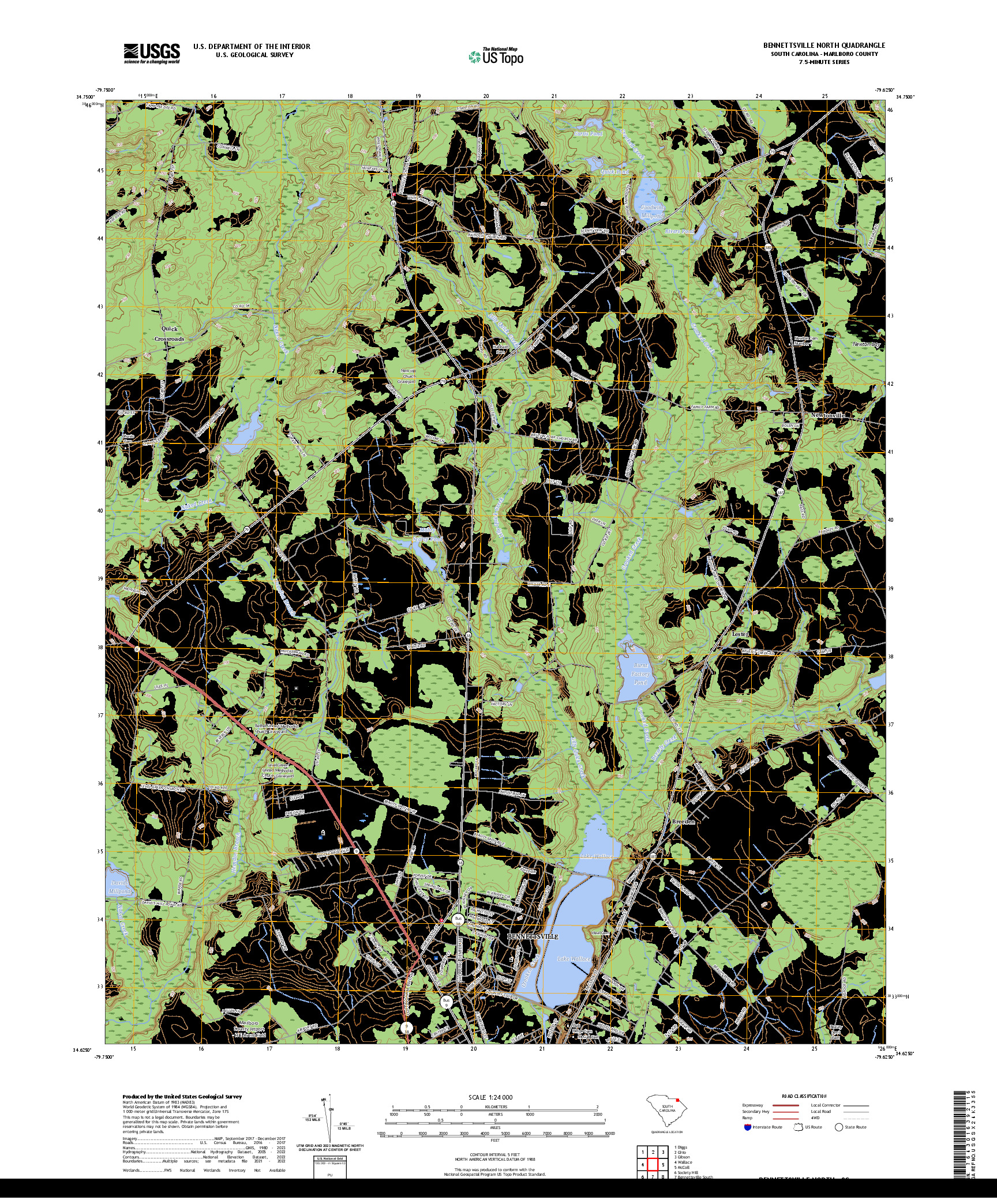 US TOPO 7.5-MINUTE MAP FOR BENNETTSVILLE NORTH, SC