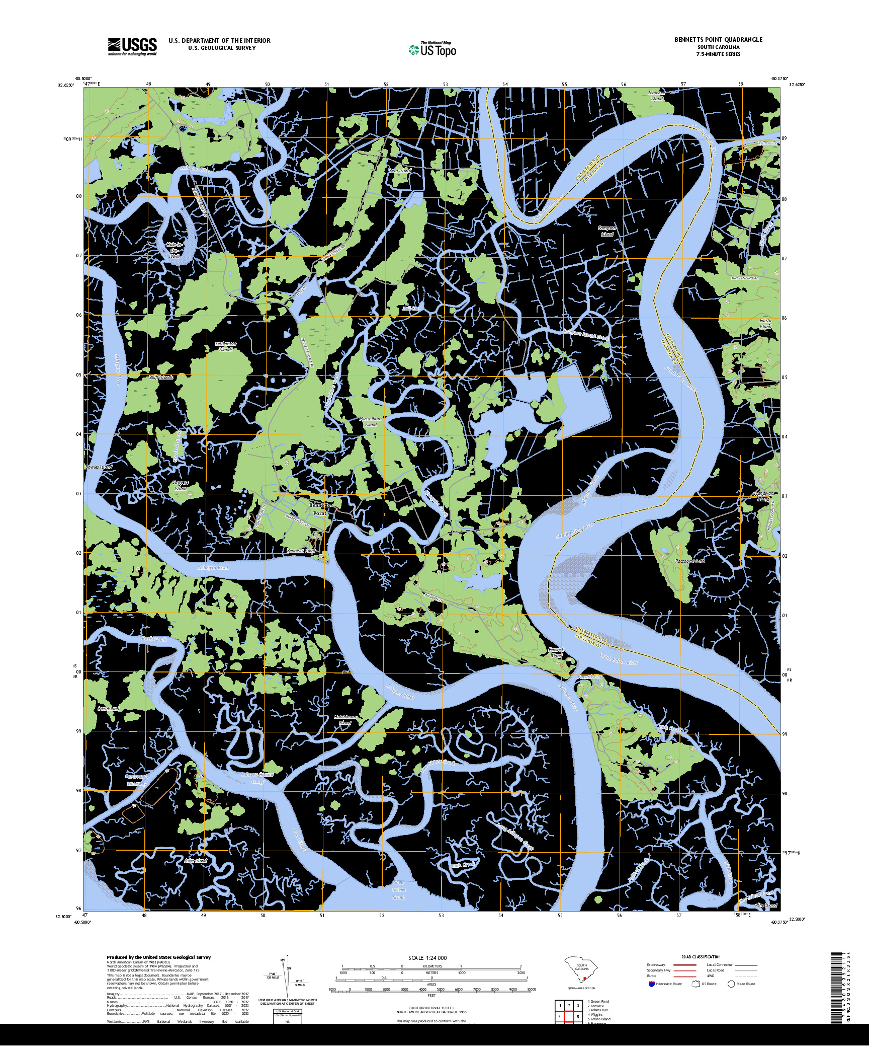 US TOPO 7.5-MINUTE MAP FOR BENNETTS POINT, SC