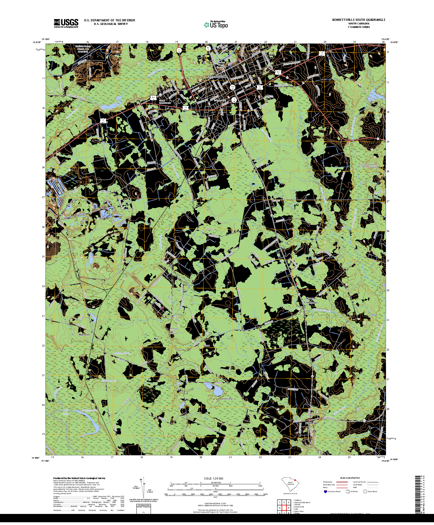 US TOPO 7.5-MINUTE MAP FOR BENNETTSVILLE SOUTH, SC