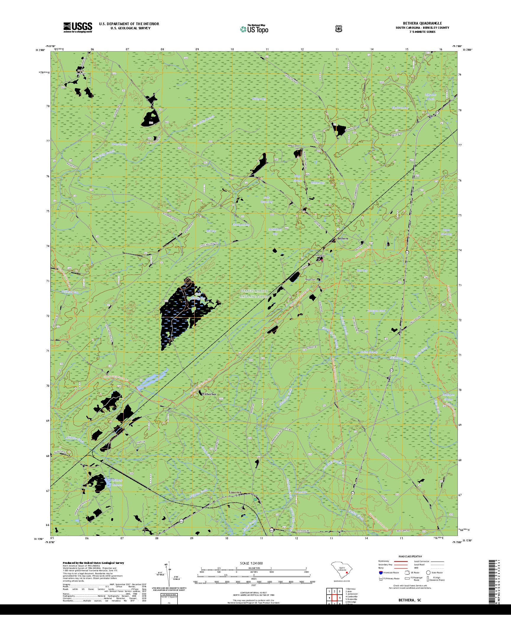 US TOPO 7.5-MINUTE MAP FOR BETHERA, SC
