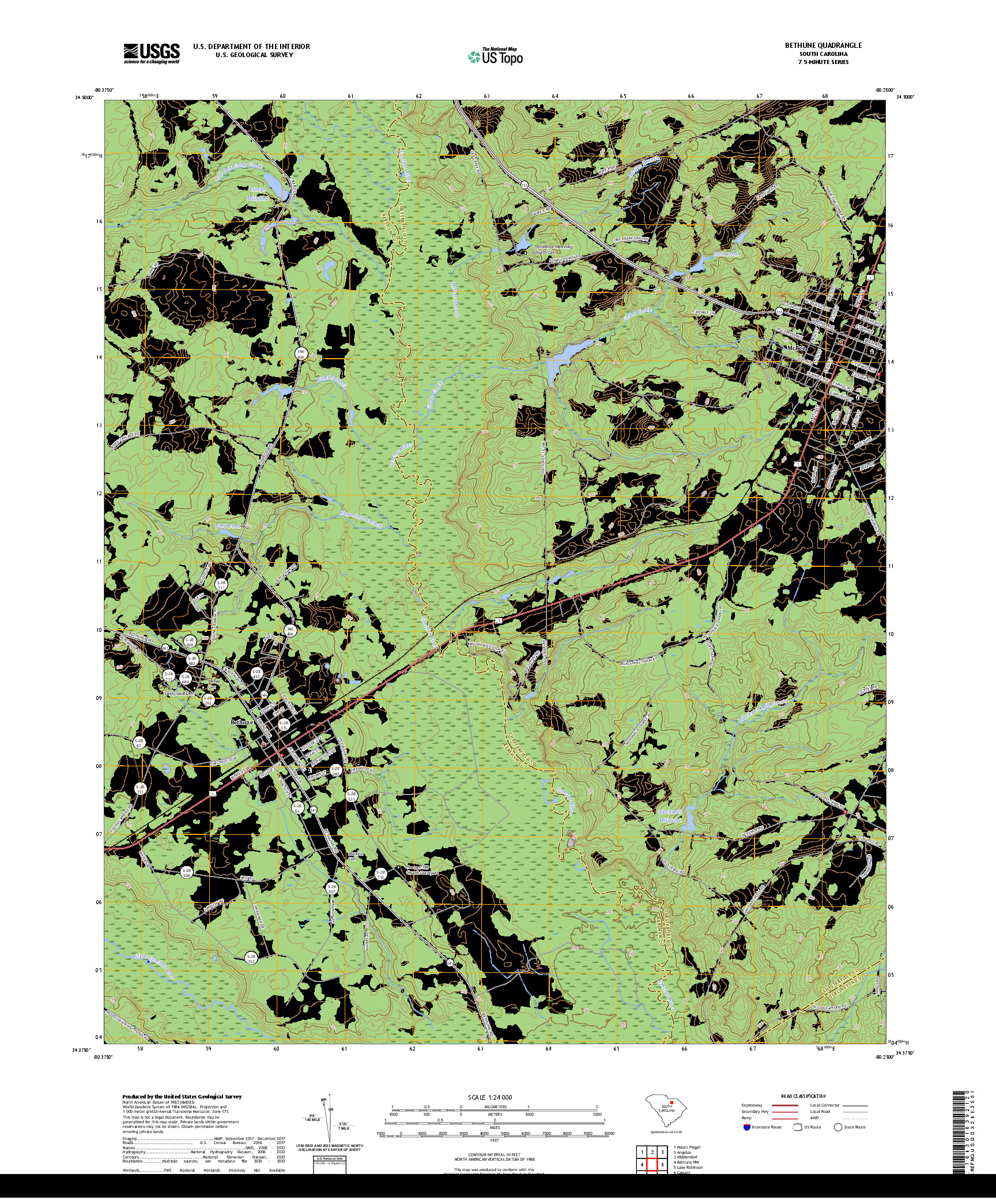US TOPO 7.5-MINUTE MAP FOR BETHUNE, SC