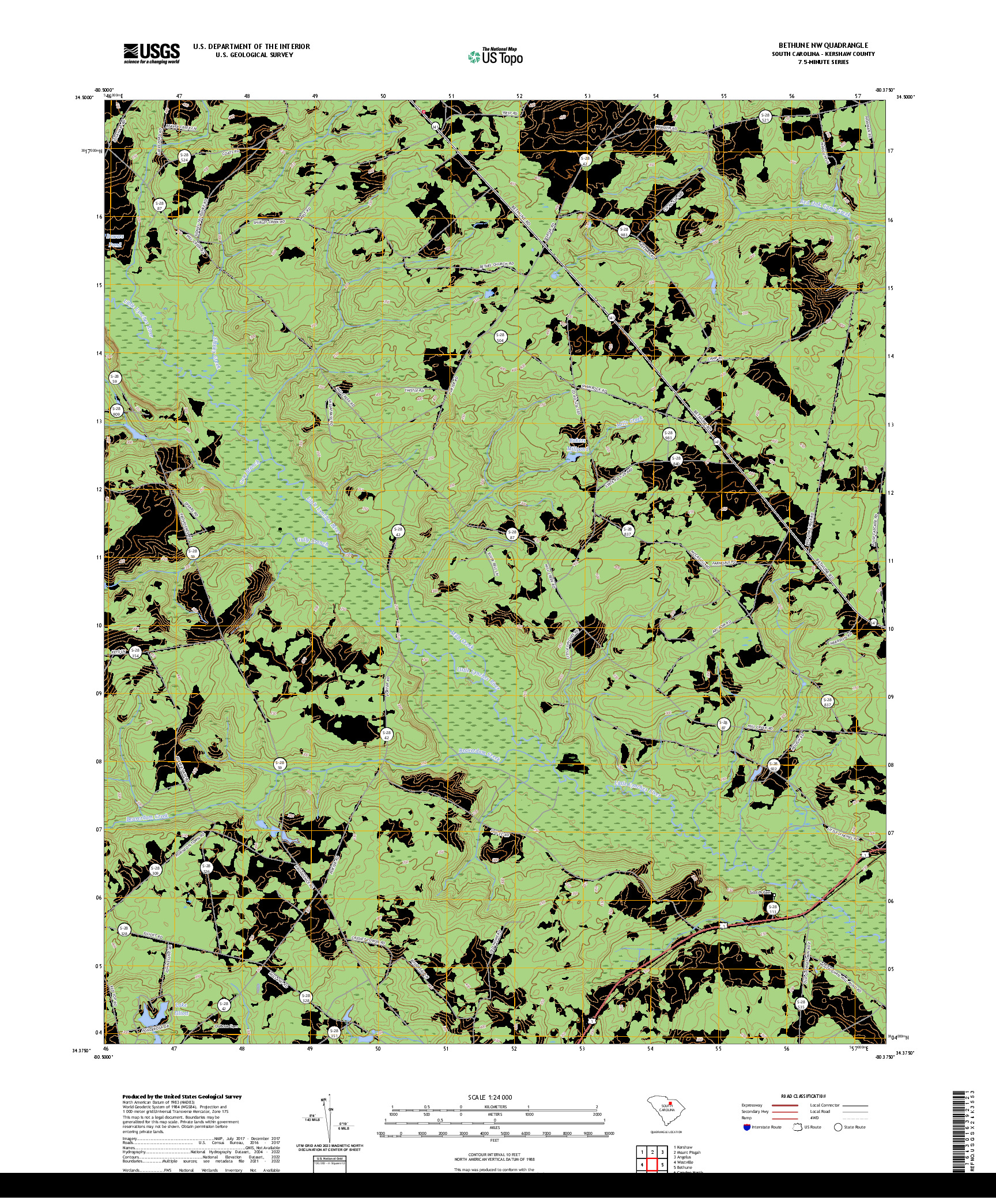 US TOPO 7.5-MINUTE MAP FOR BETHUNE NW, SC