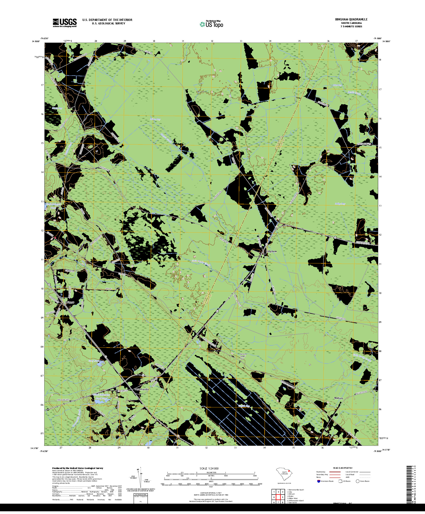 US TOPO 7.5-MINUTE MAP FOR BINGHAM, SC