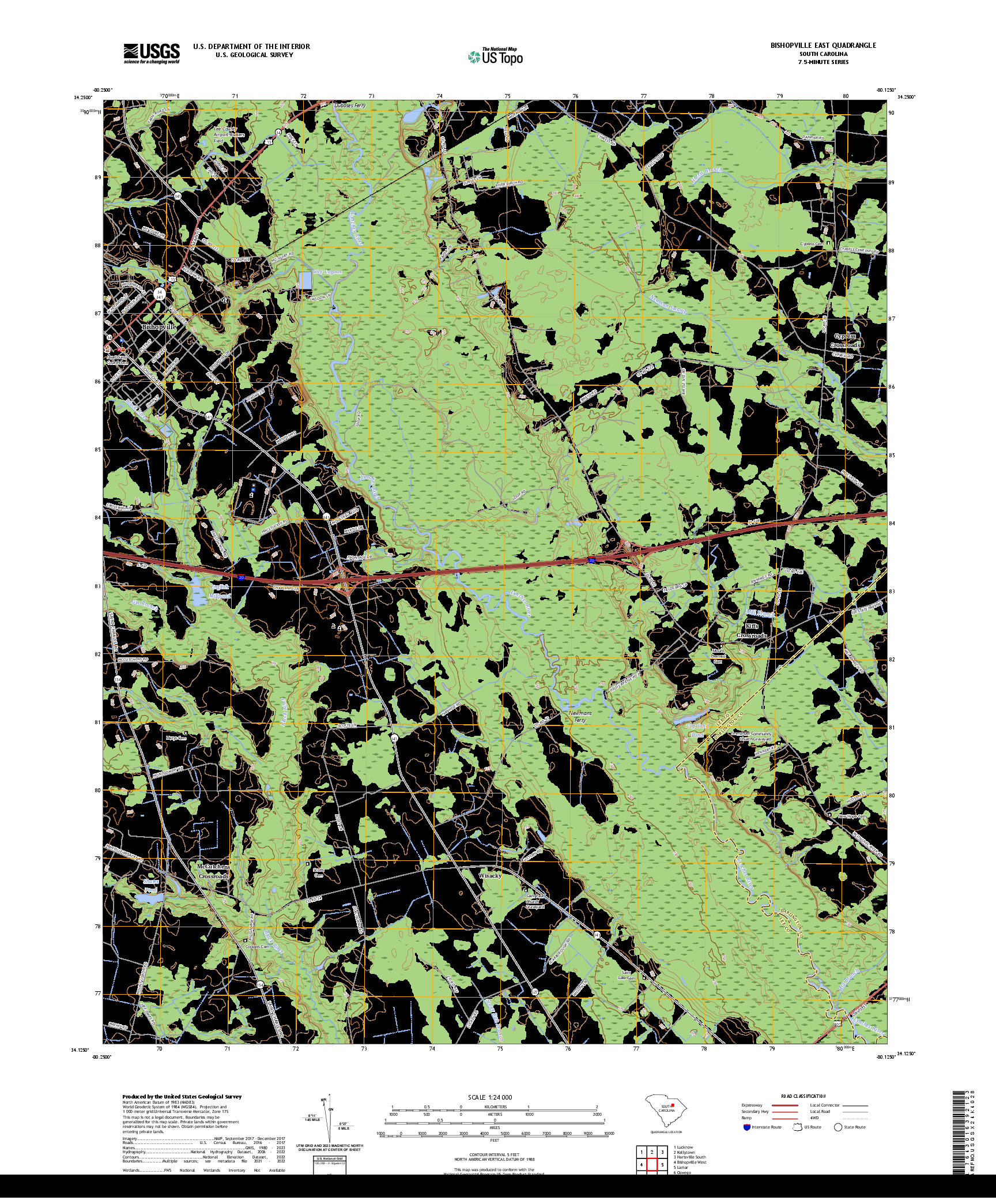 US TOPO 7.5-MINUTE MAP FOR BISHOPVILLE EAST, SC