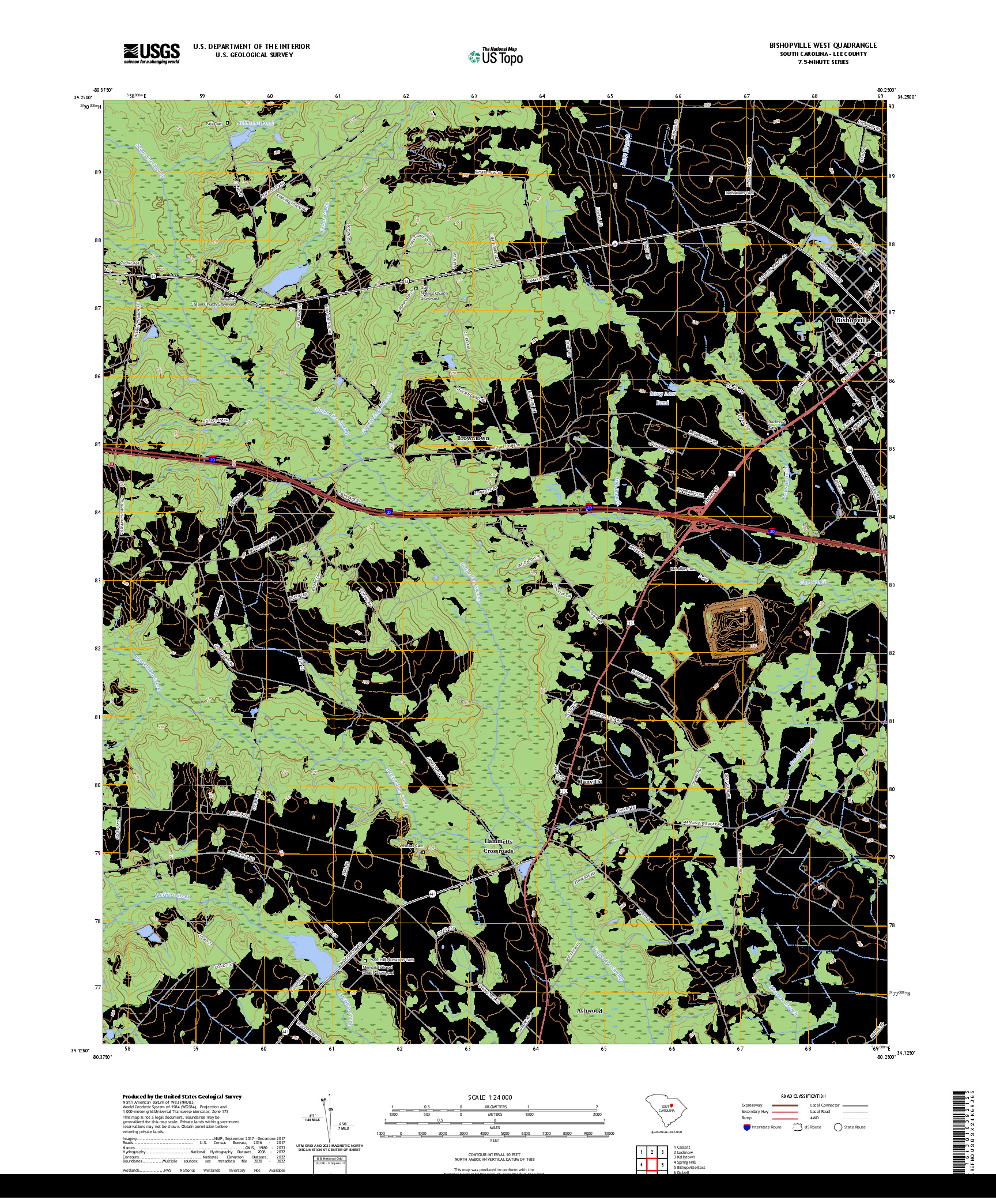 US TOPO 7.5-MINUTE MAP FOR BISHOPVILLE WEST, SC