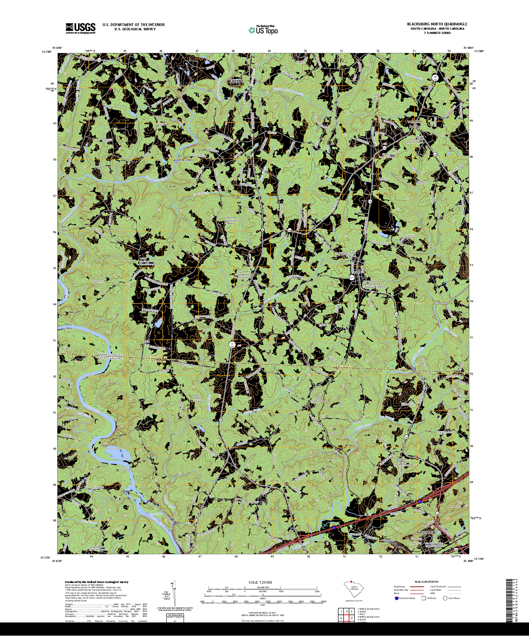 US TOPO 7.5-MINUTE MAP FOR BLACKSBURG NORTH, SC,NC