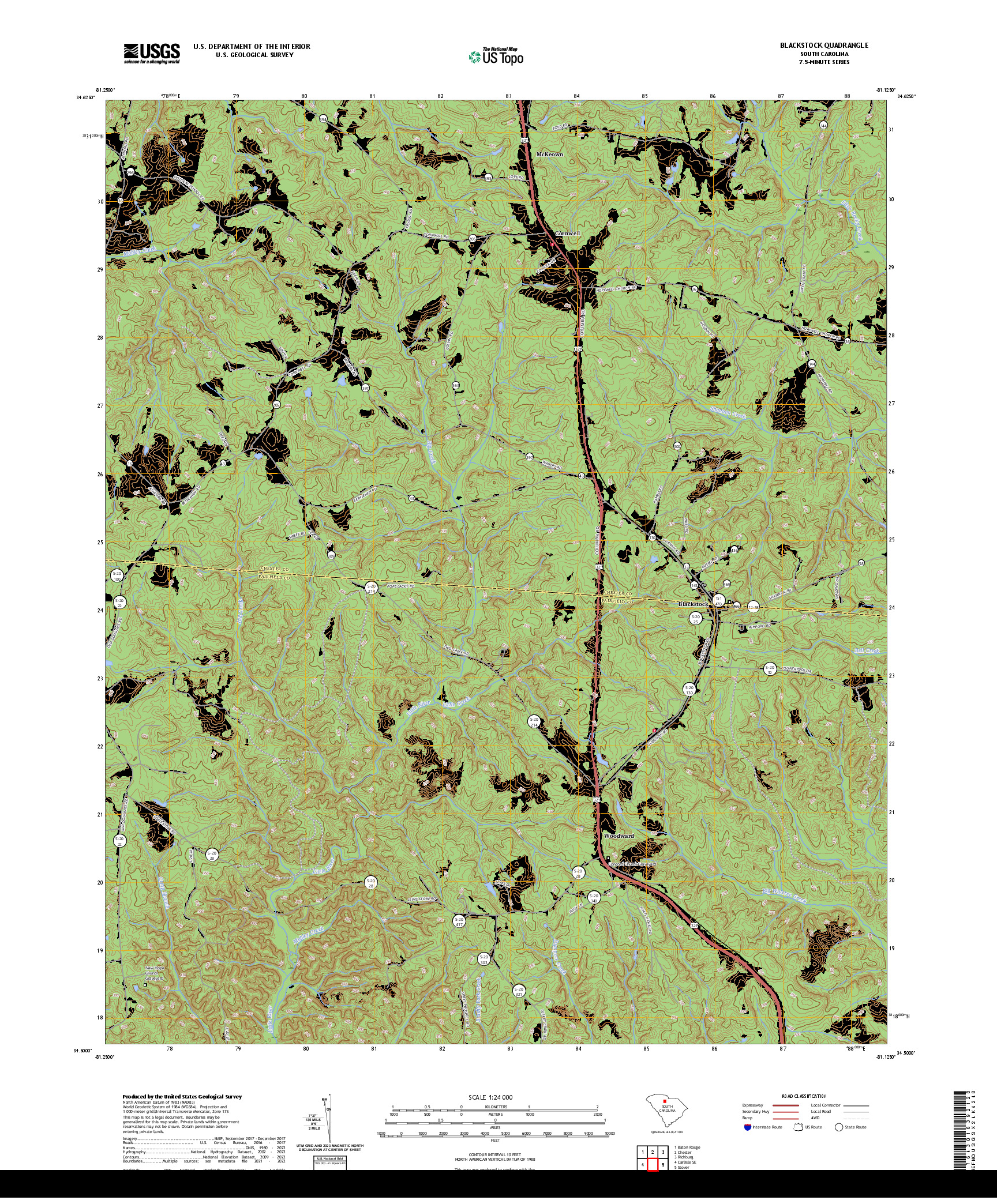 US TOPO 7.5-MINUTE MAP FOR BLACKSTOCK, SC