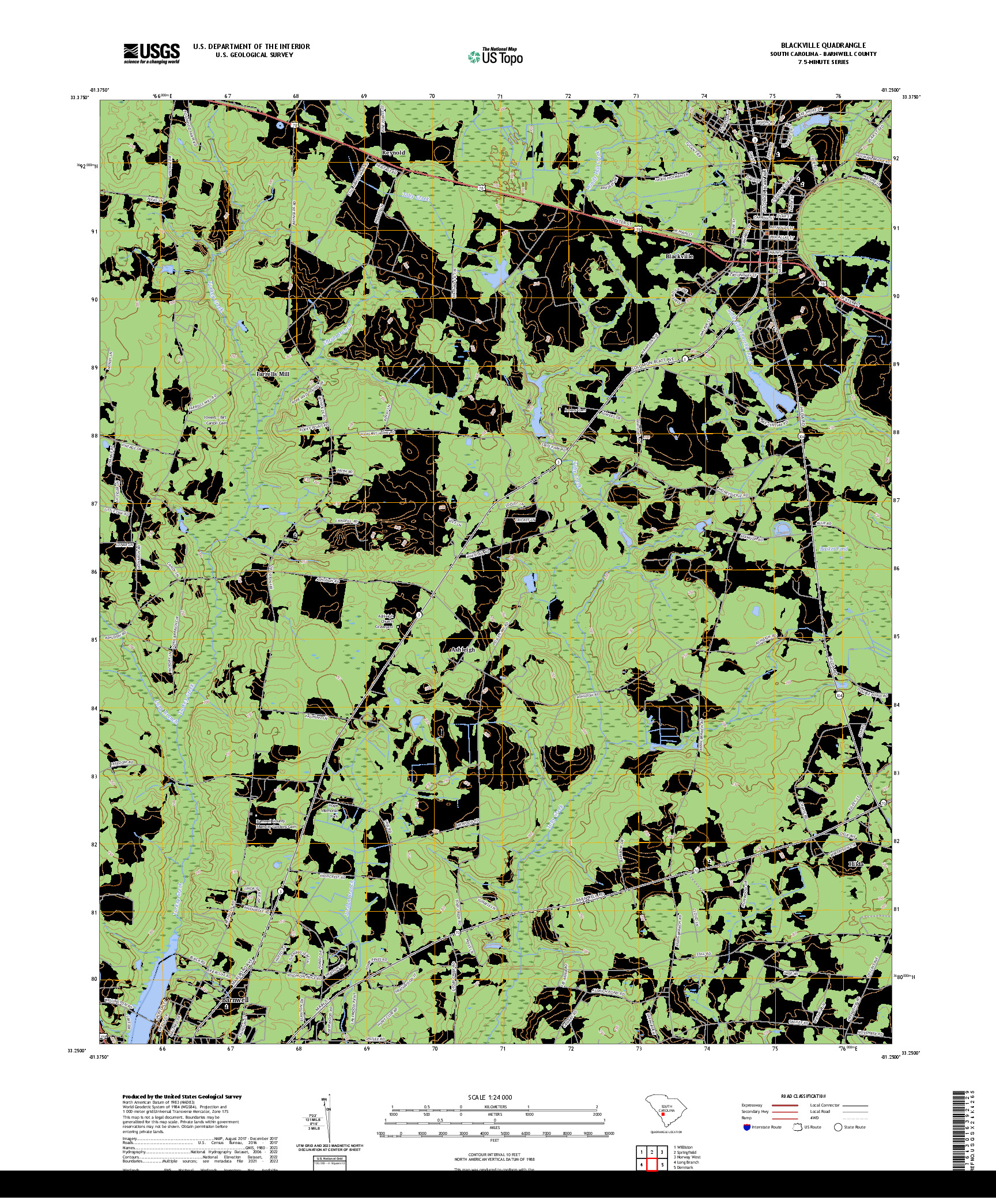 US TOPO 7.5-MINUTE MAP FOR BLACKVILLE, SC