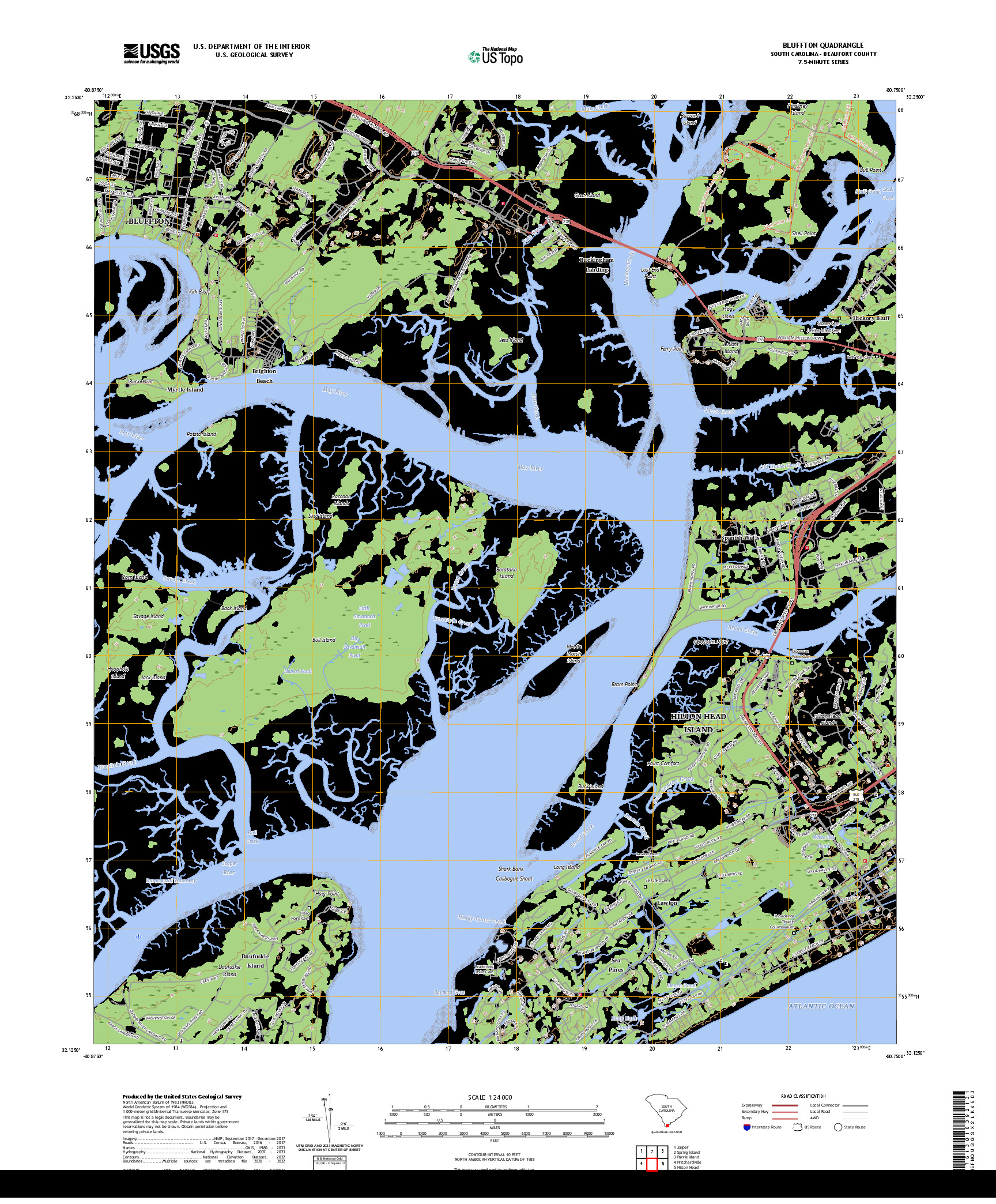 US TOPO 7.5-MINUTE MAP FOR BLUFFTON, SC
