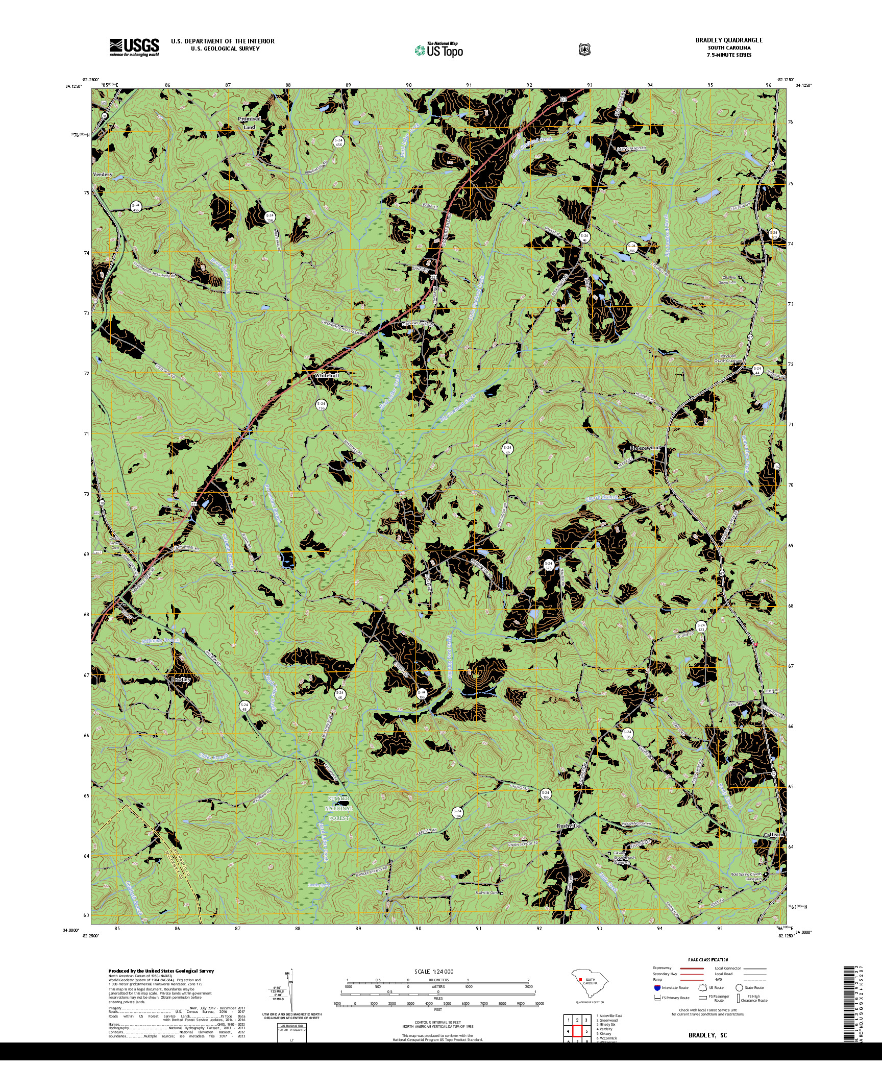 US TOPO 7.5-MINUTE MAP FOR BRADLEY, SC