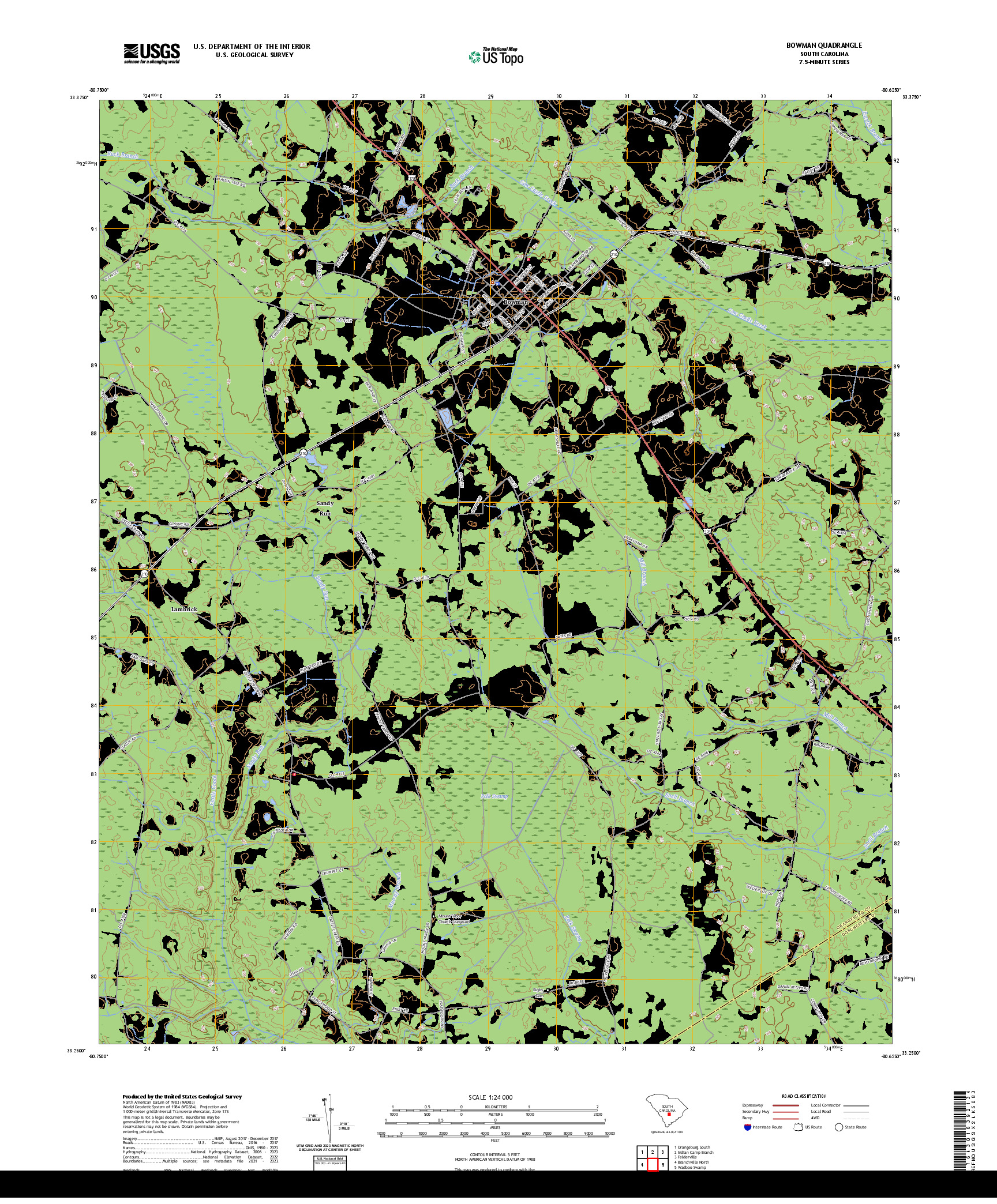 US TOPO 7.5-MINUTE MAP FOR BOWMAN, SC