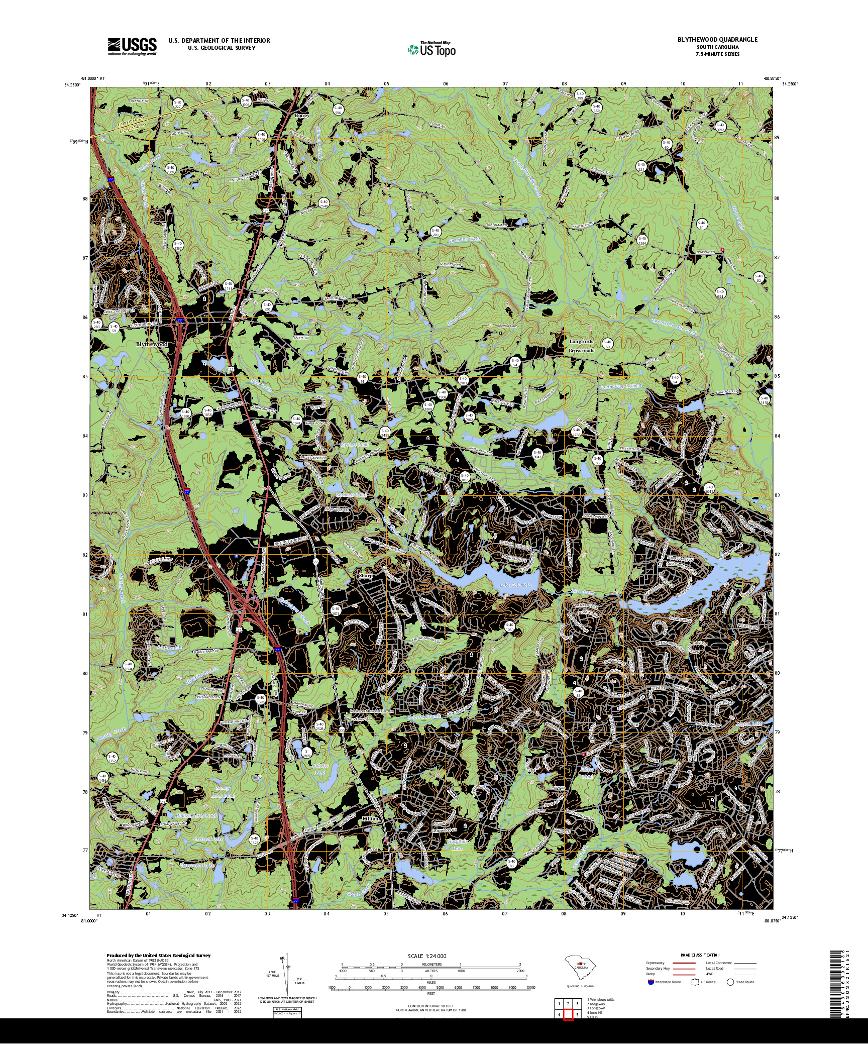 US TOPO 7.5-MINUTE MAP FOR BLYTHEWOOD, SC