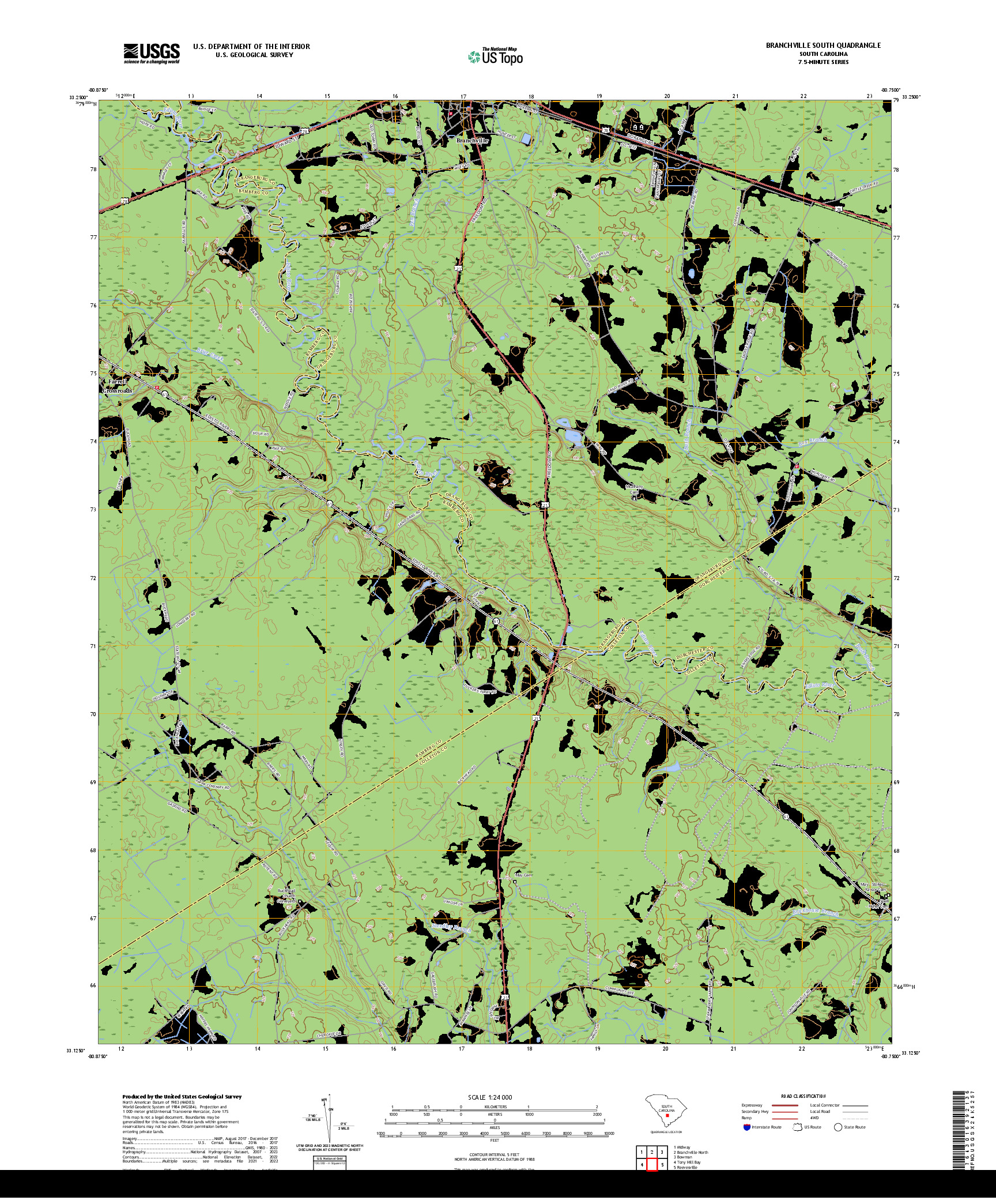 US TOPO 7.5-MINUTE MAP FOR BRANCHVILLE SOUTH, SC