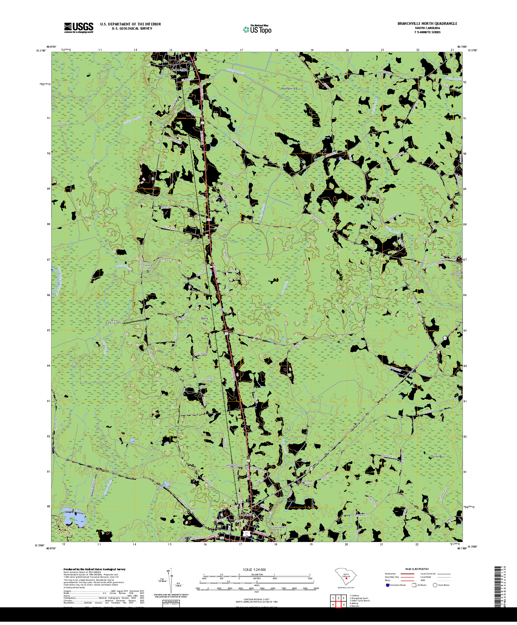 US TOPO 7.5-MINUTE MAP FOR BRANCHVILLE NORTH, SC