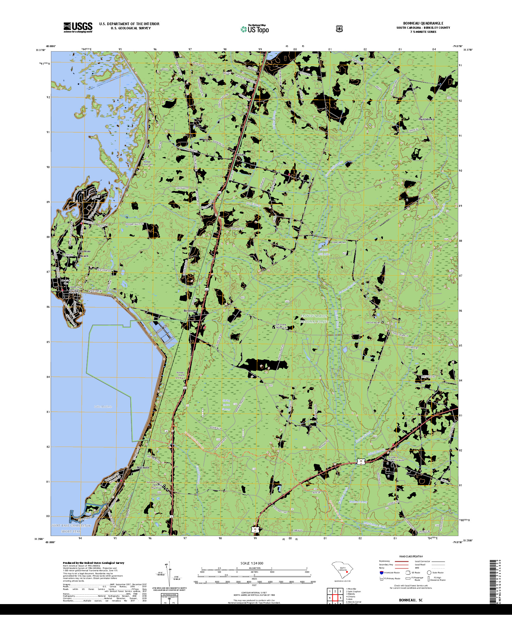 US TOPO 7.5-MINUTE MAP FOR BONNEAU, SC