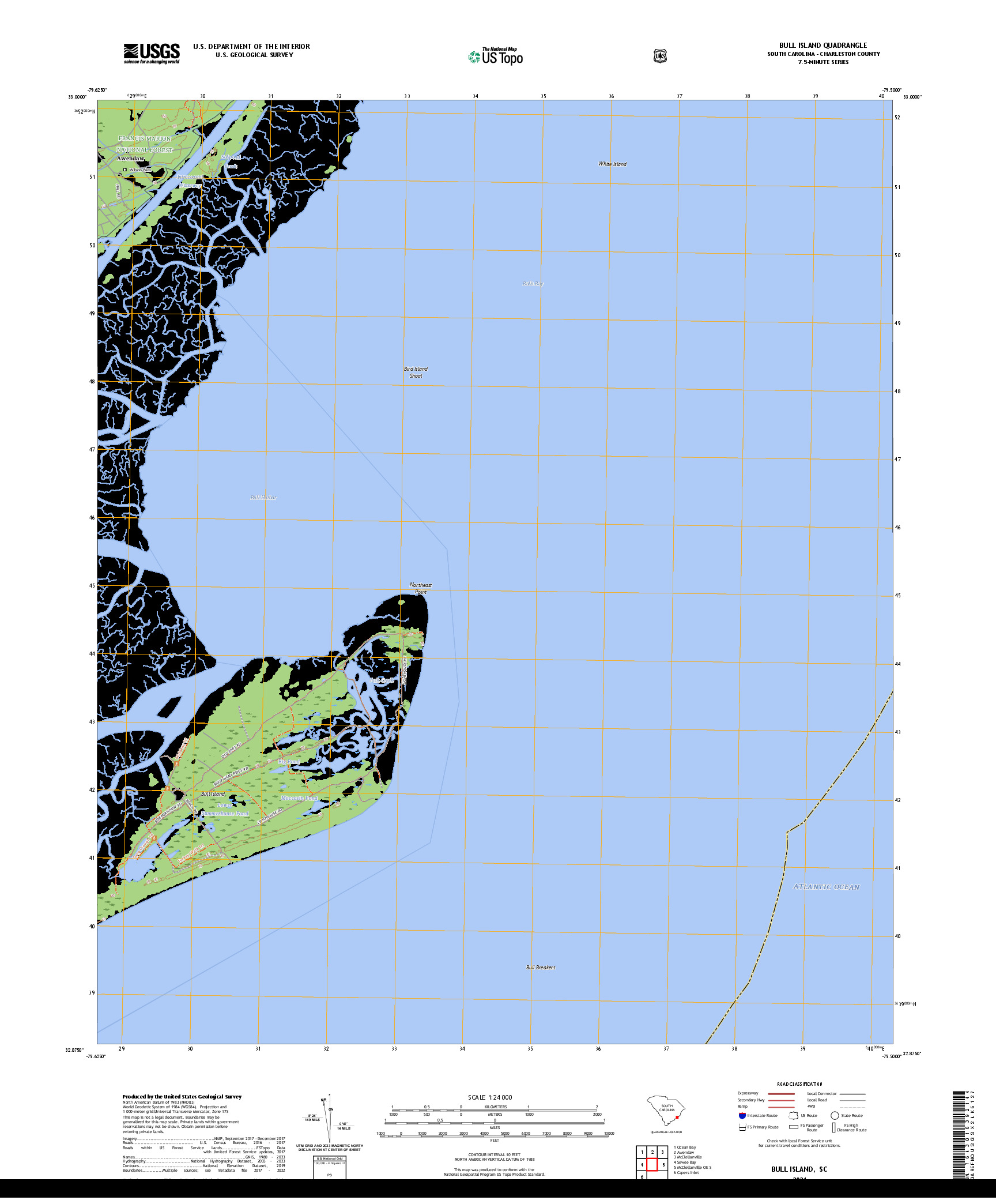 US TOPO 7.5-MINUTE MAP FOR BULL ISLAND, SC
