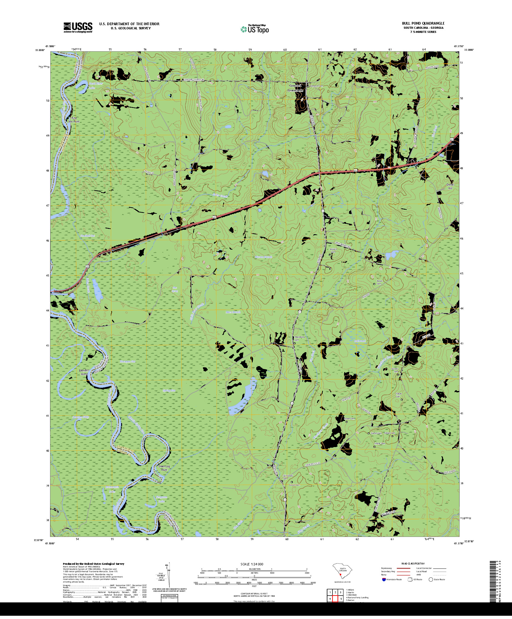 US TOPO 7.5-MINUTE MAP FOR BULL POND, SC,GA