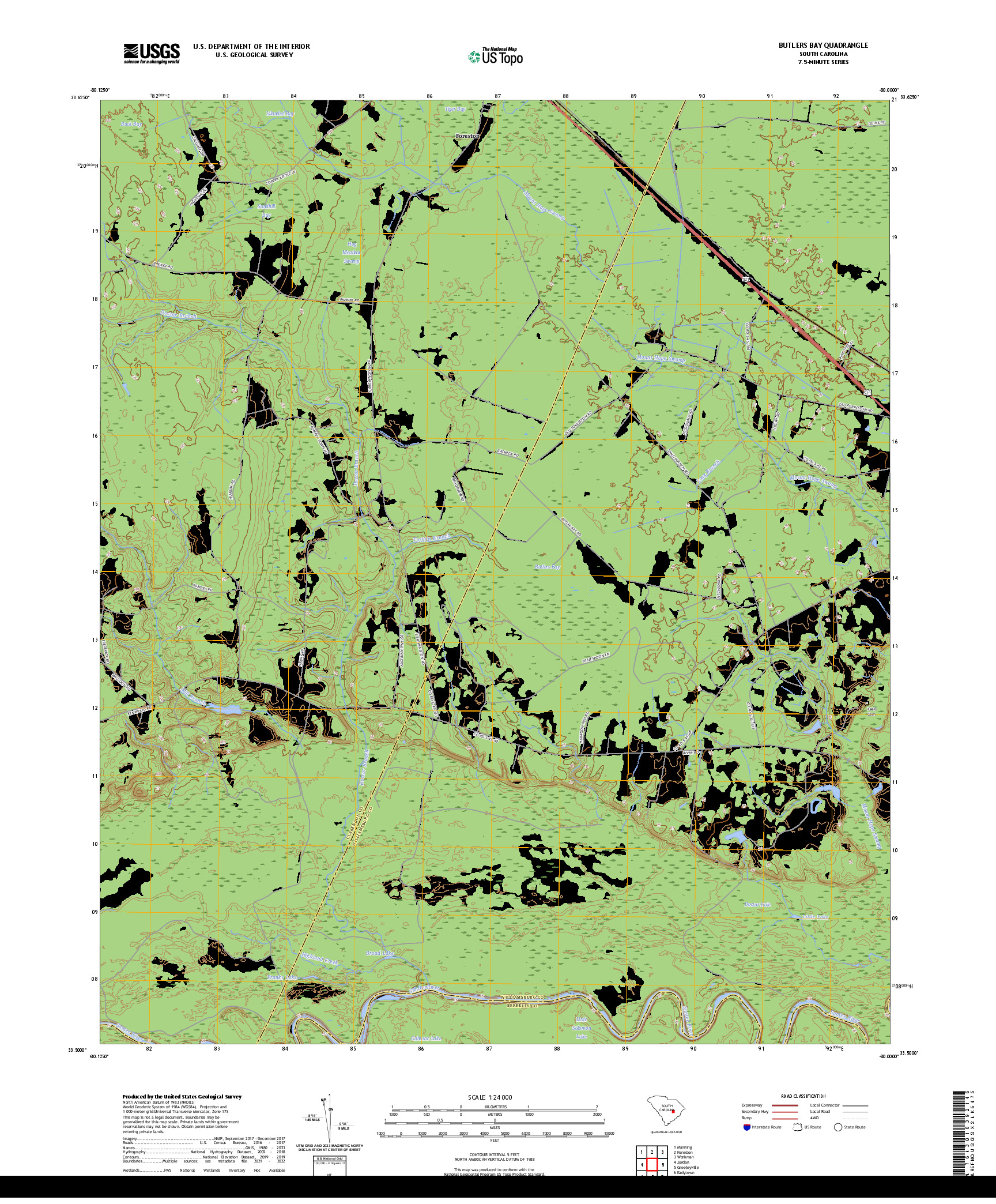 US TOPO 7.5-MINUTE MAP FOR BUTLERS BAY, SC