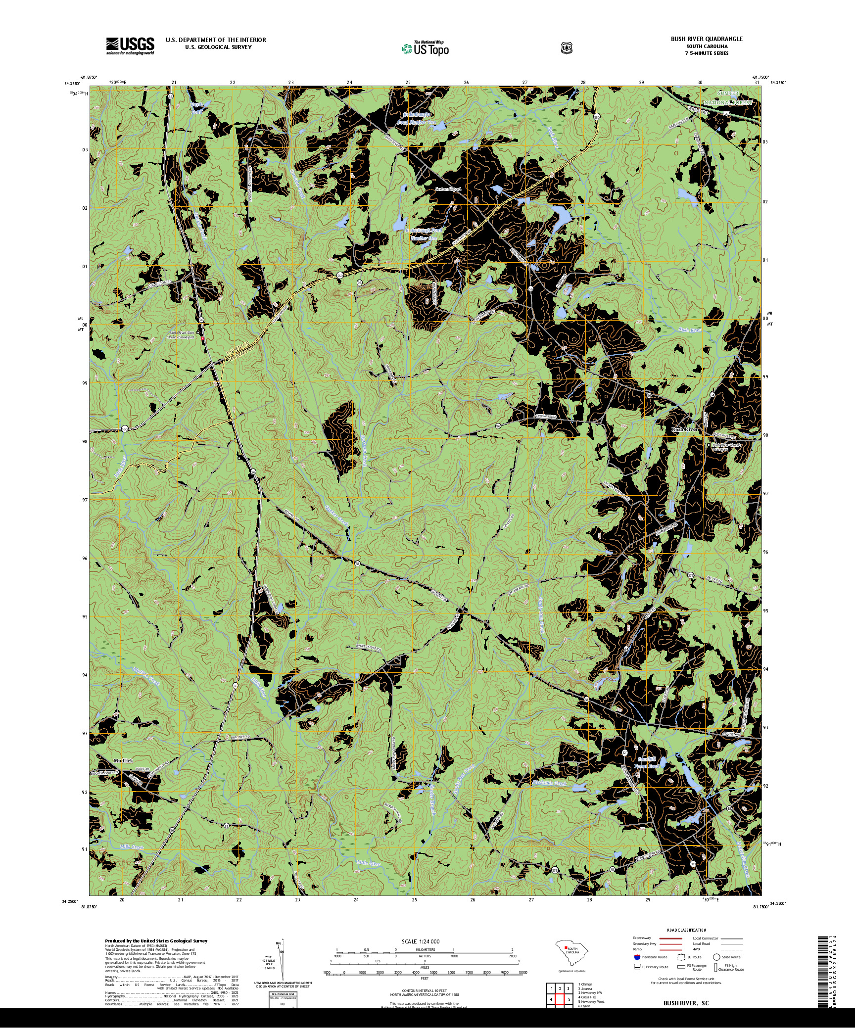US TOPO 7.5-MINUTE MAP FOR BUSH RIVER, SC