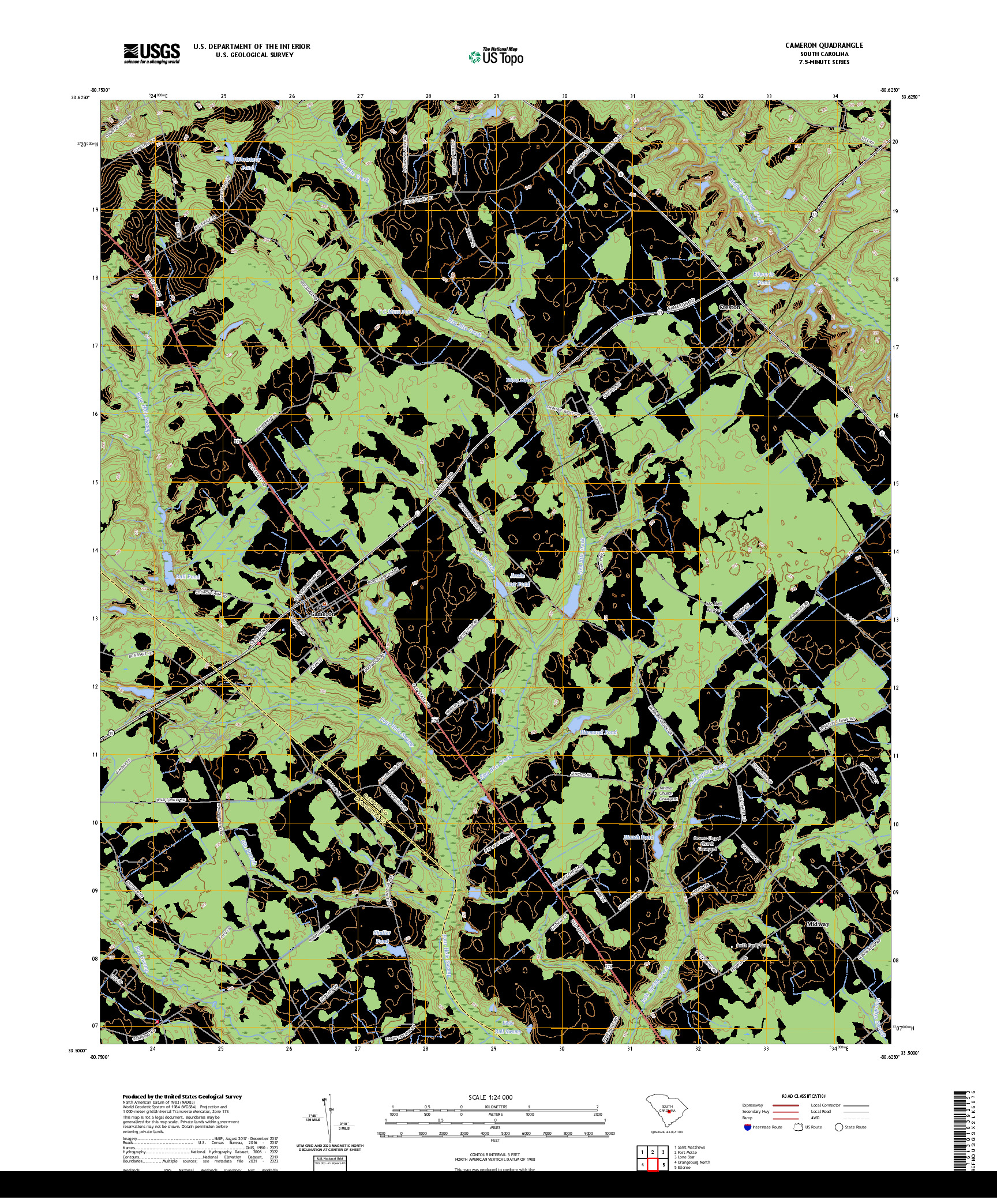 US TOPO 7.5-MINUTE MAP FOR CAMERON, SC