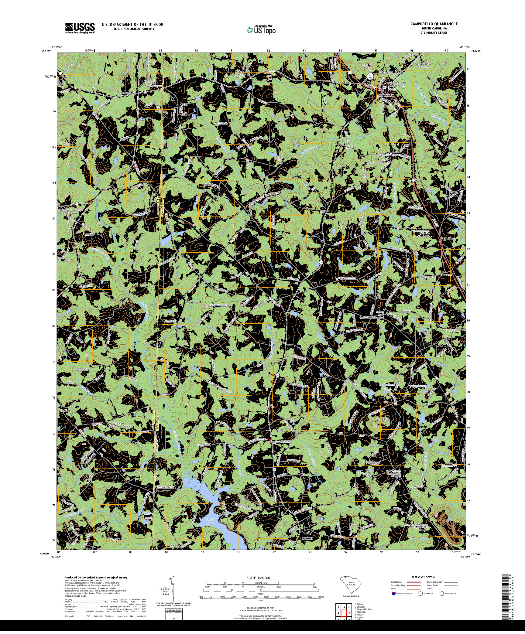 US TOPO 7.5-MINUTE MAP FOR CAMPOBELLO, SC