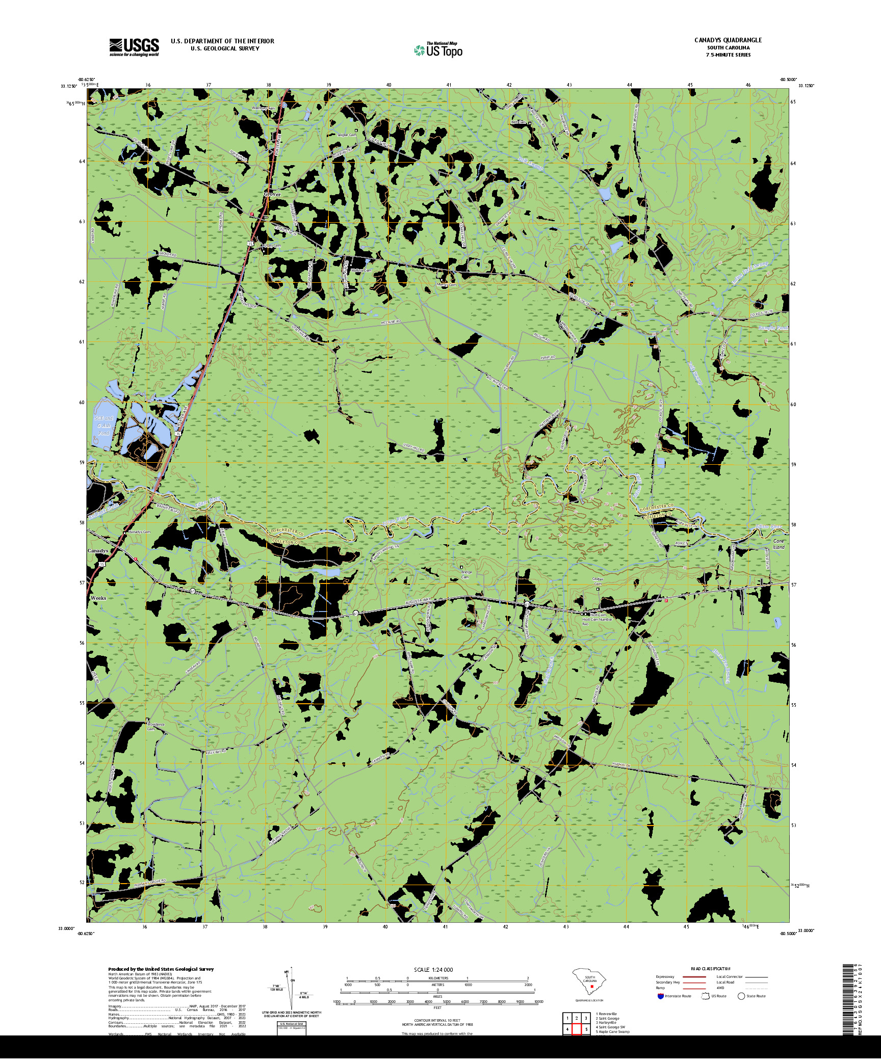 US TOPO 7.5-MINUTE MAP FOR CANADYS, SC