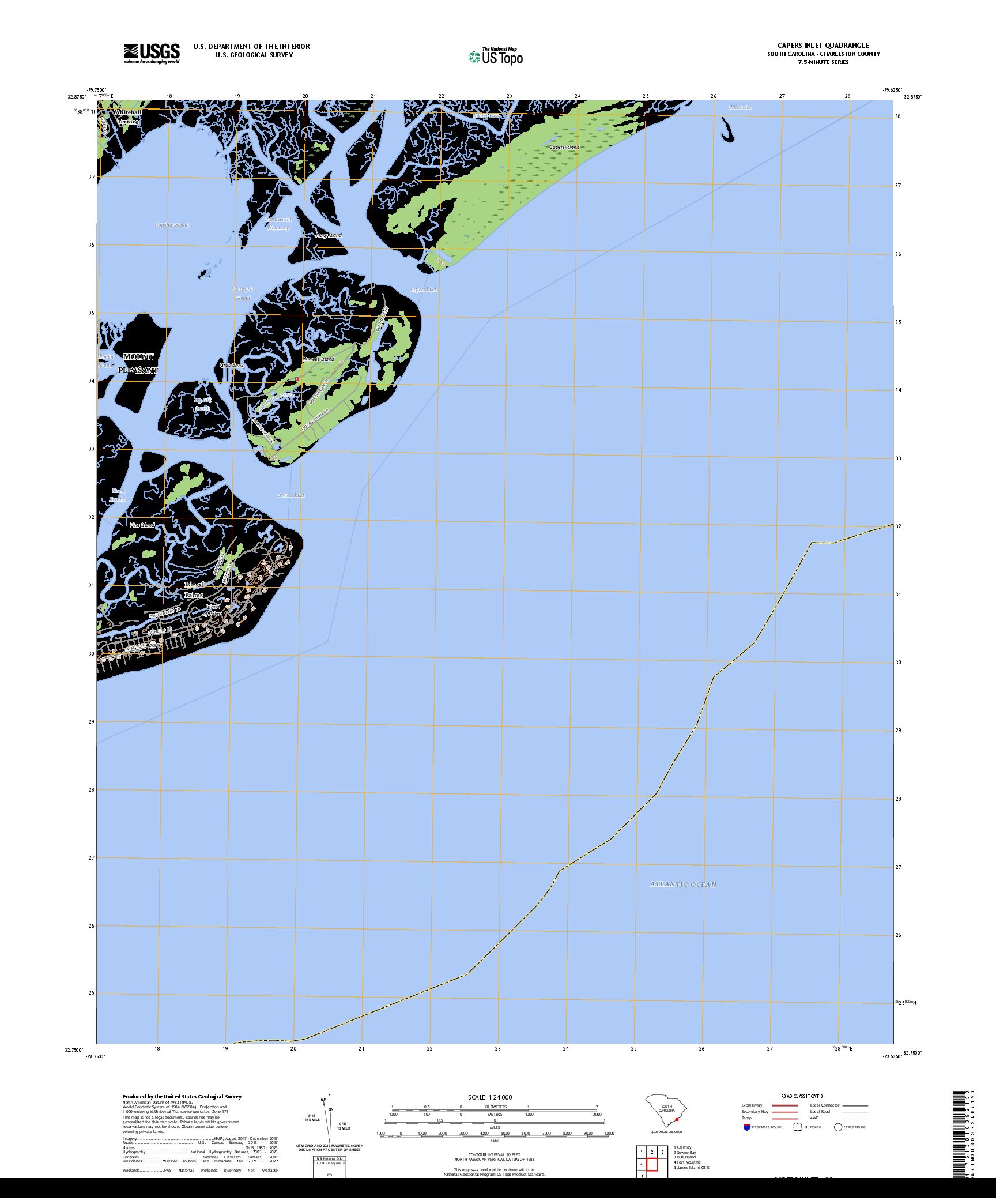 US TOPO 7.5-MINUTE MAP FOR CAPERS INLET, SC