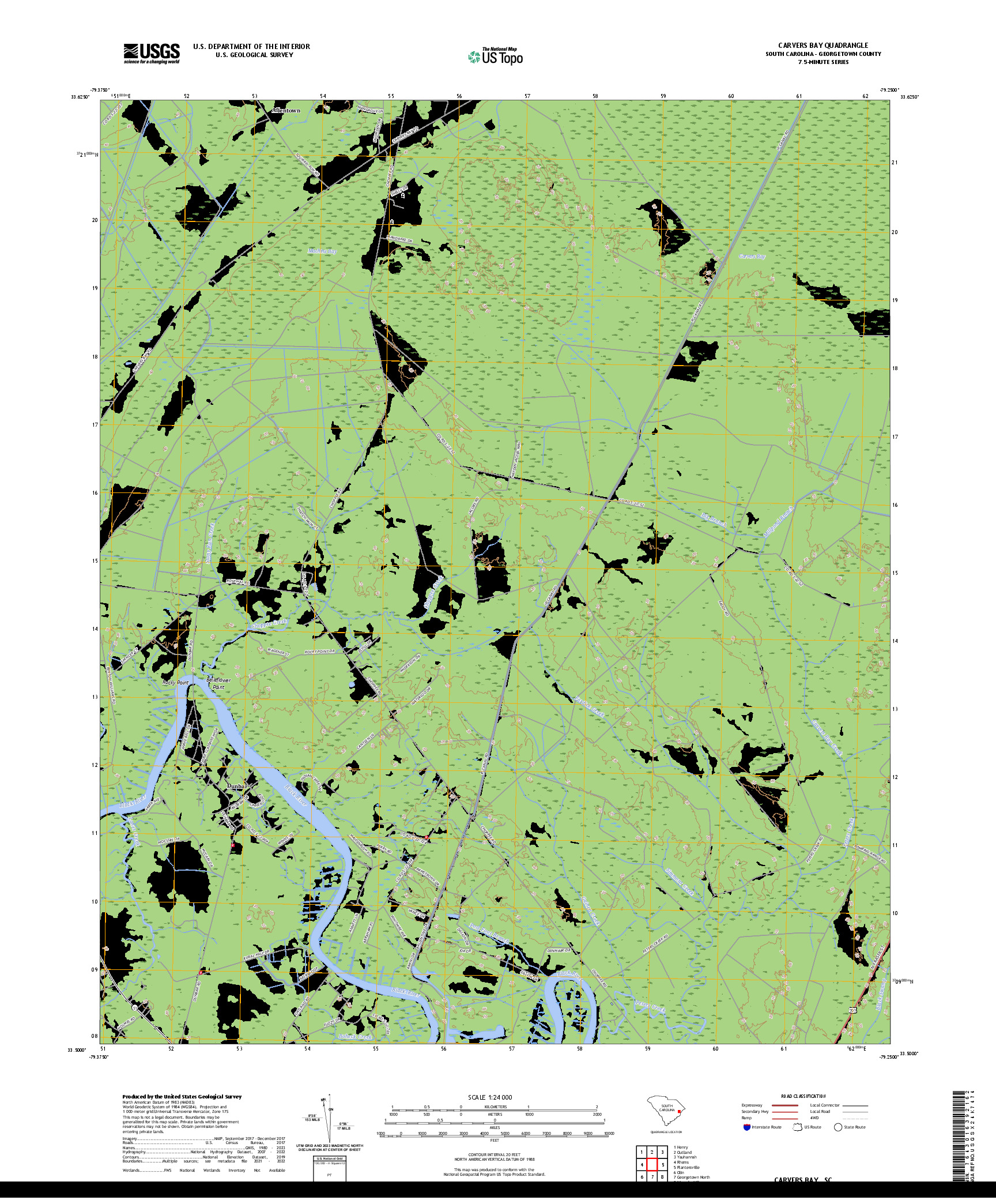 US TOPO 7.5-MINUTE MAP FOR CARVERS BAY, SC