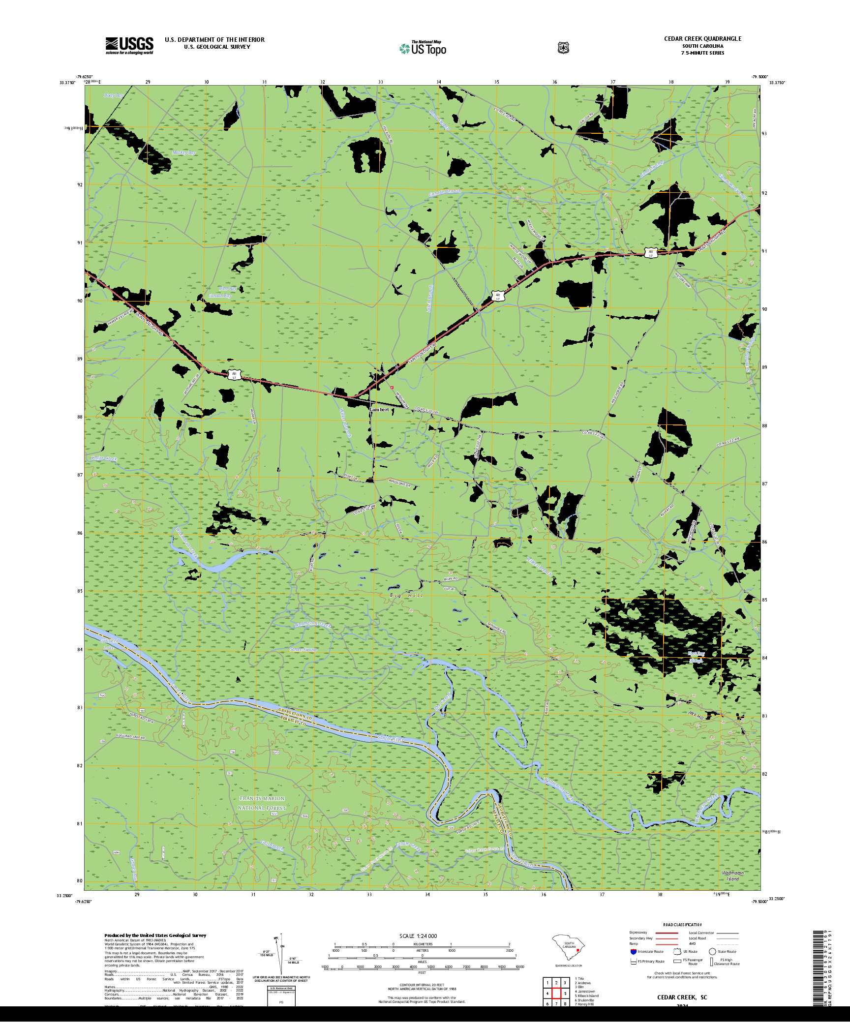 US TOPO 7.5-MINUTE MAP FOR CEDAR CREEK, SC