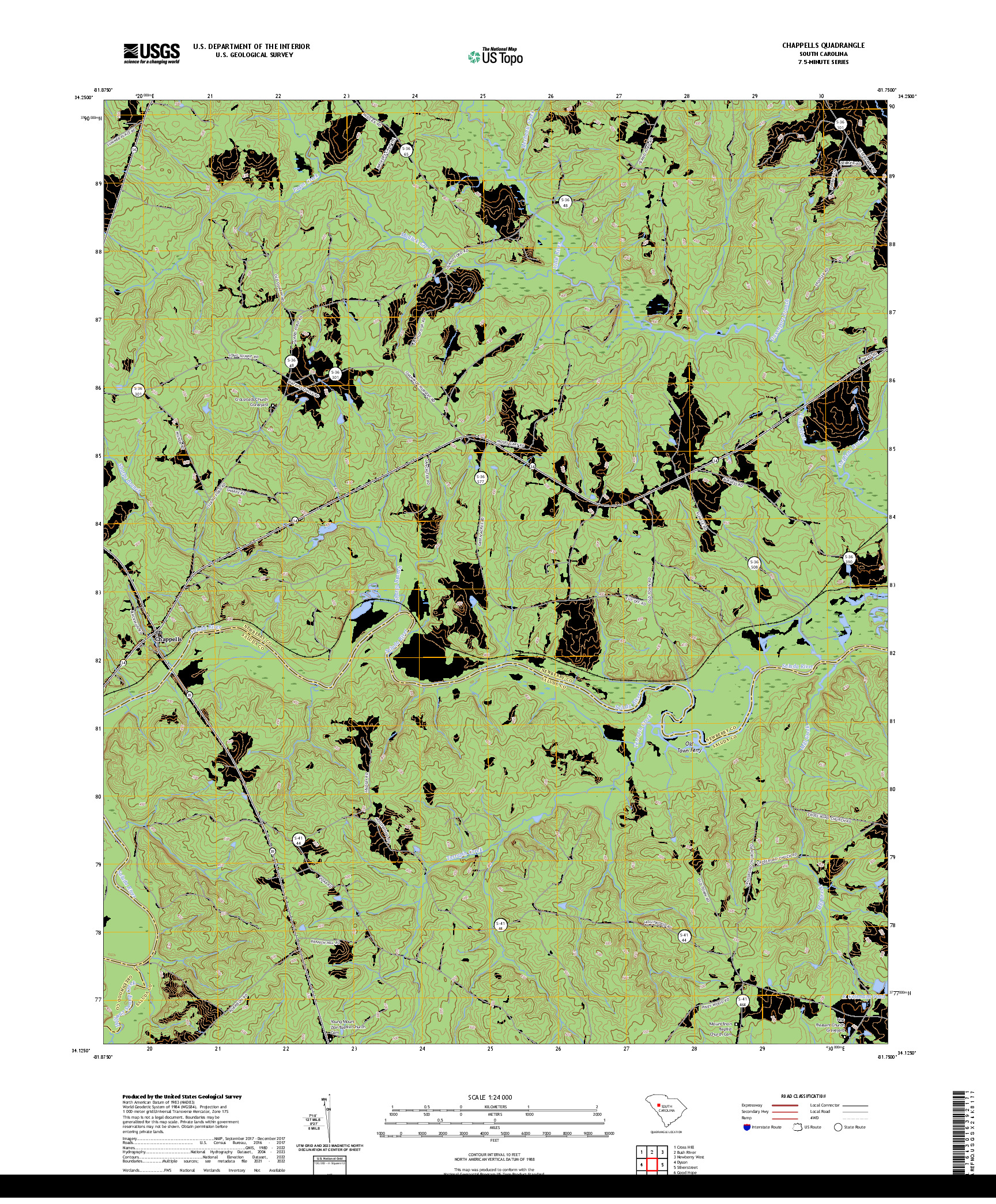 US TOPO 7.5-MINUTE MAP FOR CHAPPELLS, SC